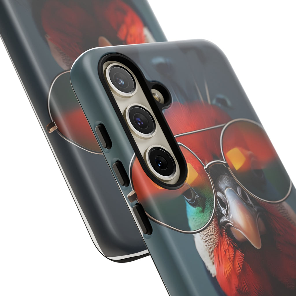 Phone Cases, Bright Exotic Bird in Cool Sunglasses, Protective Tough Cover, Tropical Animal Print, Unique Gift for Bird Lovers, Accessories