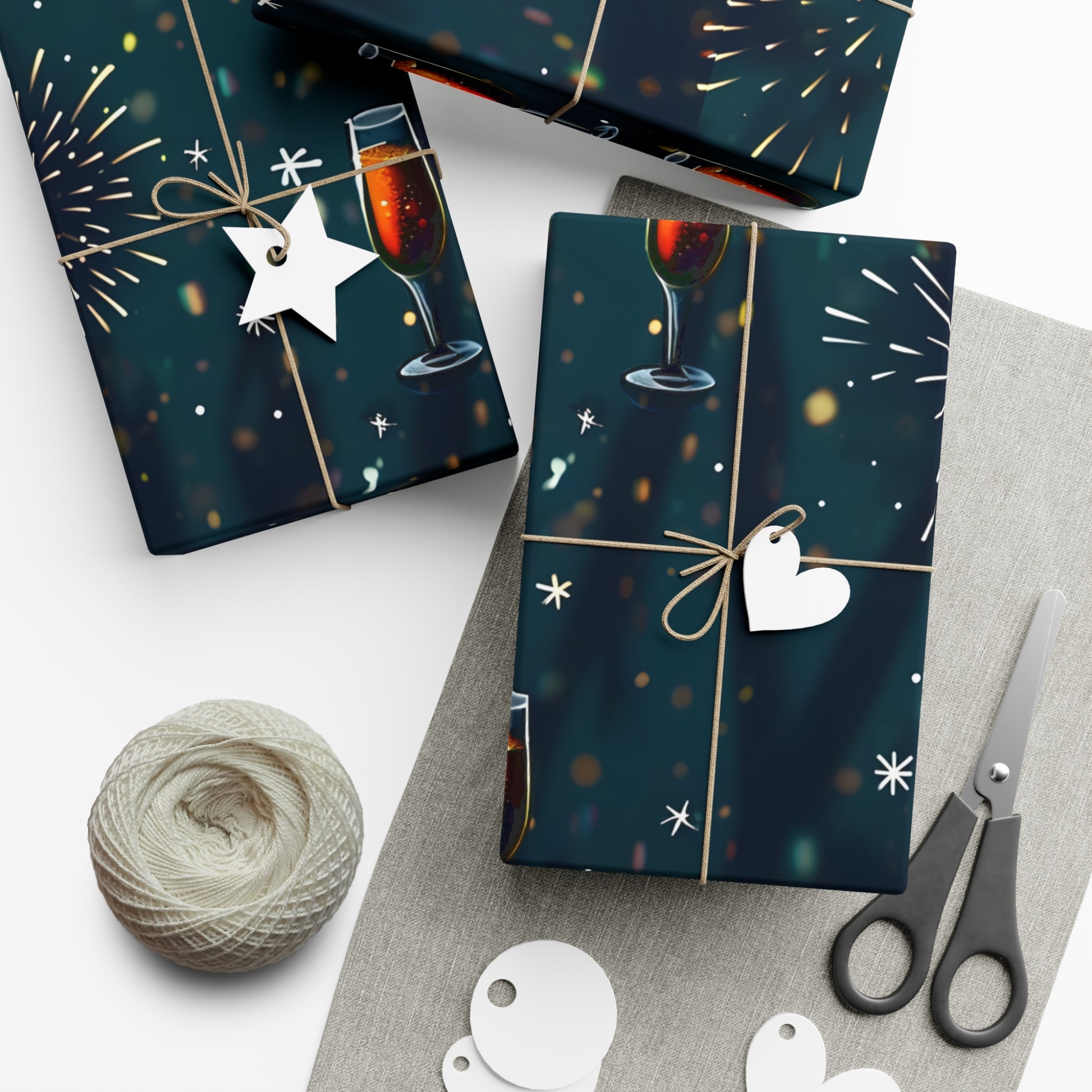 Gift Wrap Papers, New Year's Eve Celebration Pattern With Fireworks And Champagne, Wrapping Paper Roll, Holiday Gift Wrap, Festive