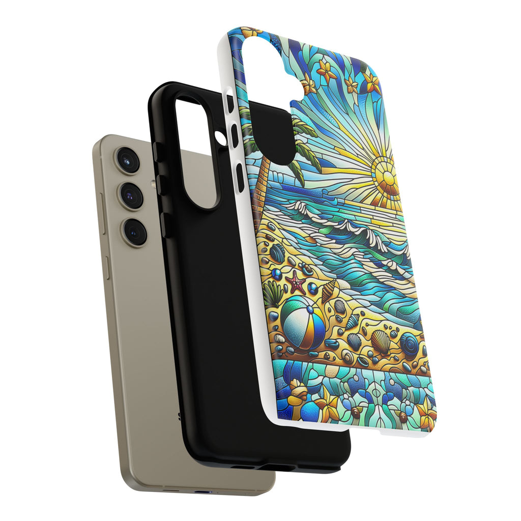 Stained Glass Tough Case, Protective Phone Case, Nature Inspired Smartphone Case, Summer Beach Play Day Phone Cover, Tough Phone Case for