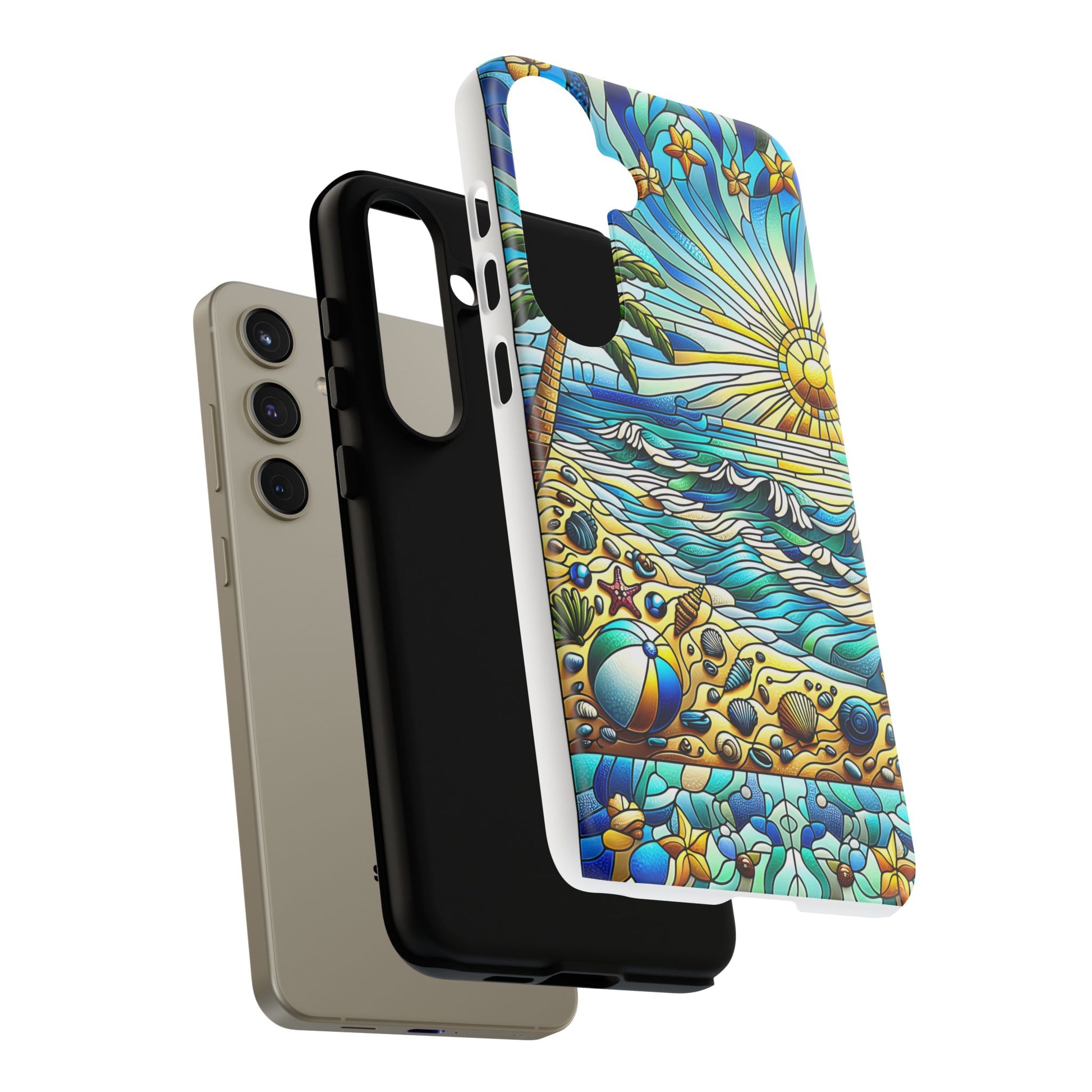 Stained Glass Tough Case, Protective Phone Case, Nature Inspired Smartphone Case, Summer Beach Play Day Phone Cover, Tough Phone Case for