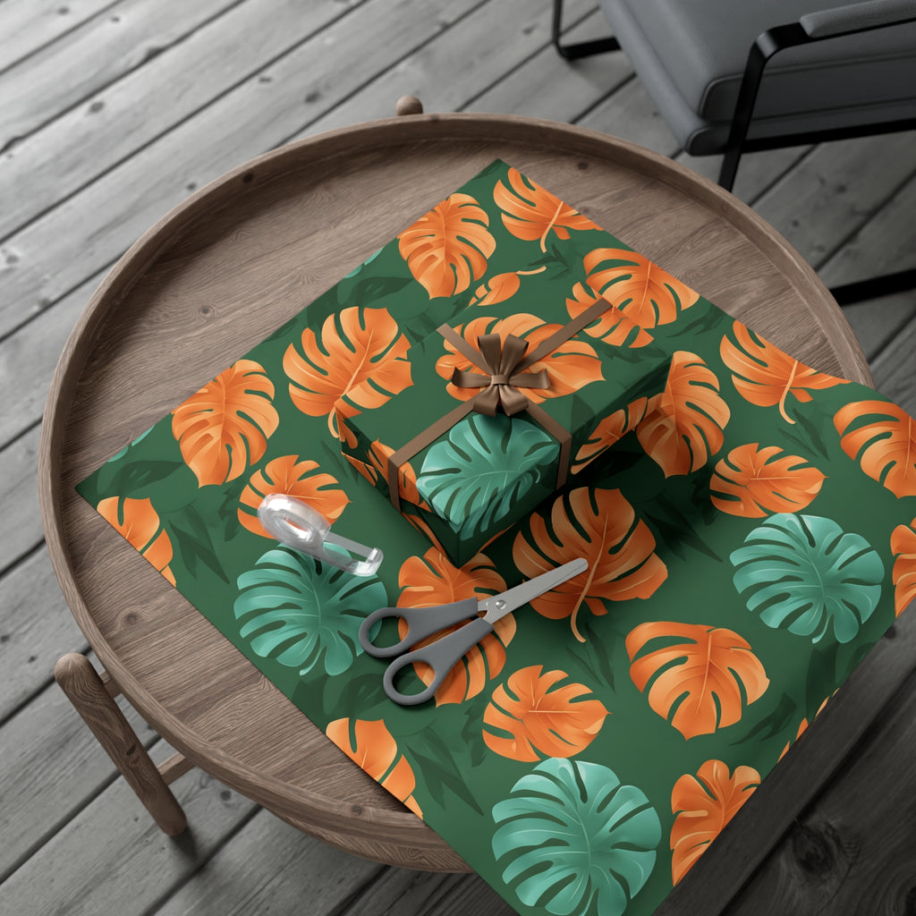 Wrapping Paper, Tropical Monstera Leaf Gift Wrap, Botanical Pattern Sheets, Colorful Holiday Gift Wrap, Jungle Party Wrap Roll, Leafy