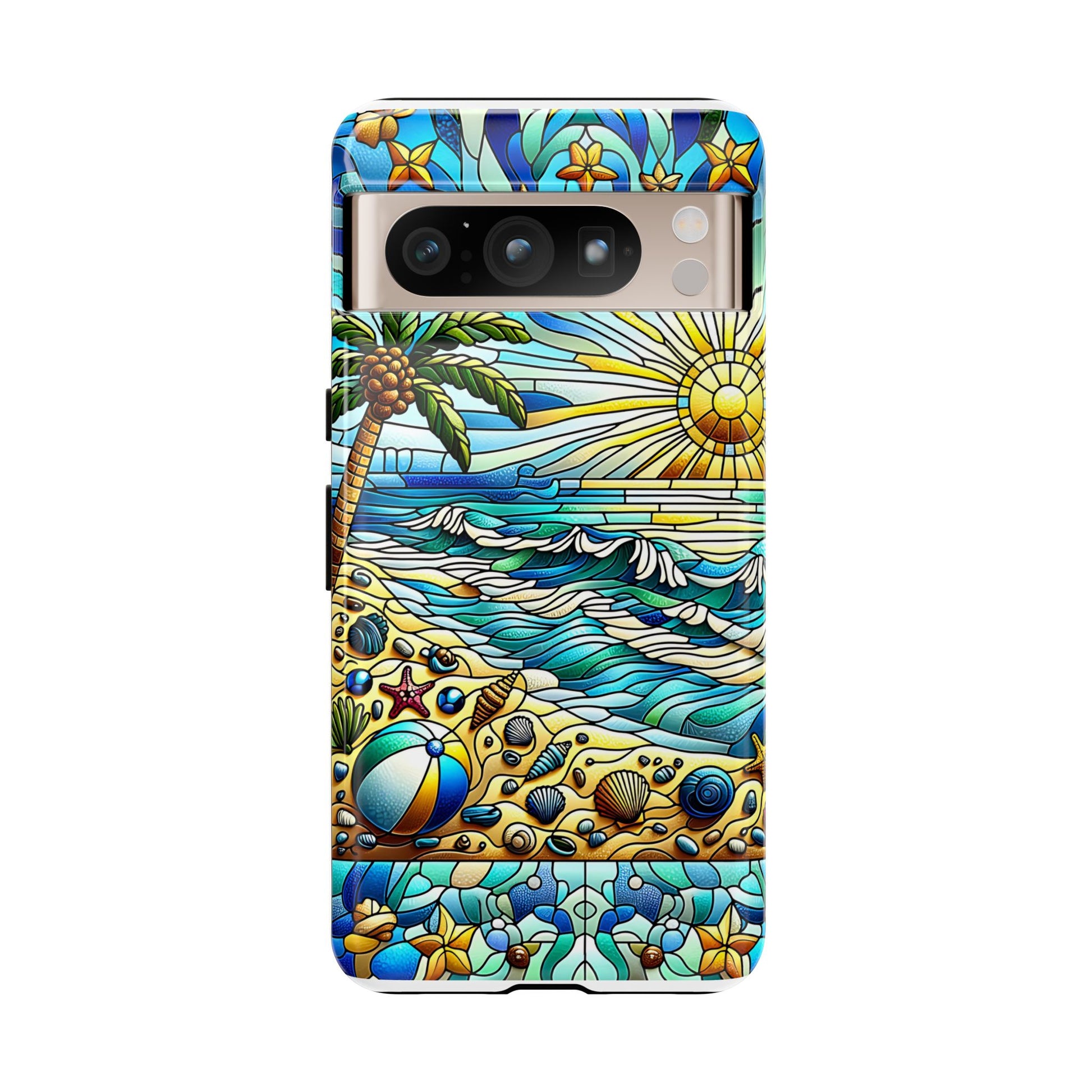 Stained Glass Tough Case, Protective Phone Case, Nature Inspired Smartphone Case, Summer Beach Play Day Phone Cover, Tough Phone Case for