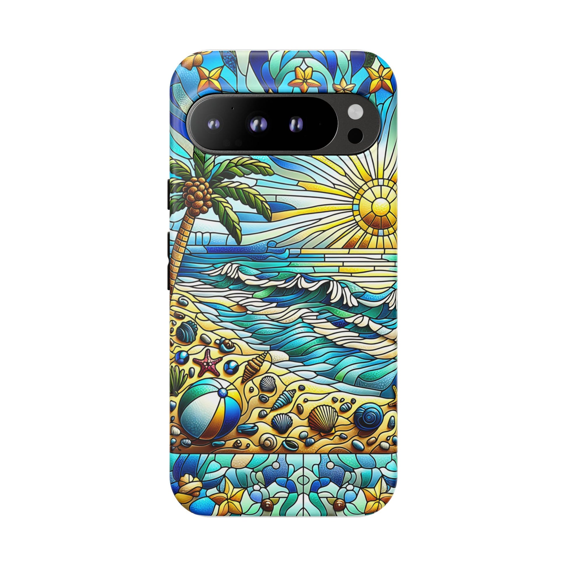 Stained Glass Tough Case, Protective Phone Case, Nature Inspired Smartphone Case, Summer Beach Play Day Phone Cover, Tough Phone Case for