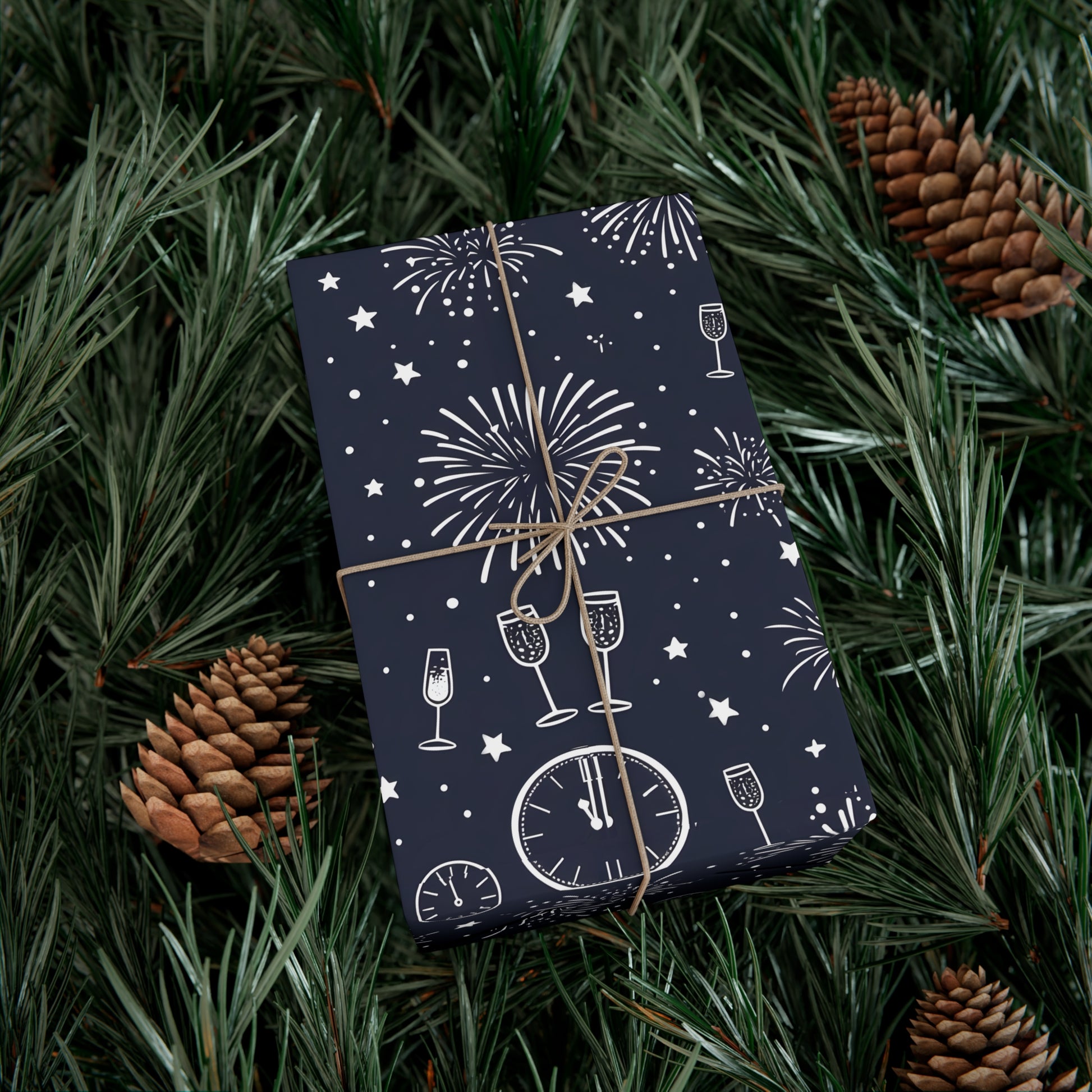 Gift Wrap Papers - New Year's Eve Celebration Pattern With Fireworks And Champagne, Holiday Gift Wrap, Wrapping Paper, Party Supplies,