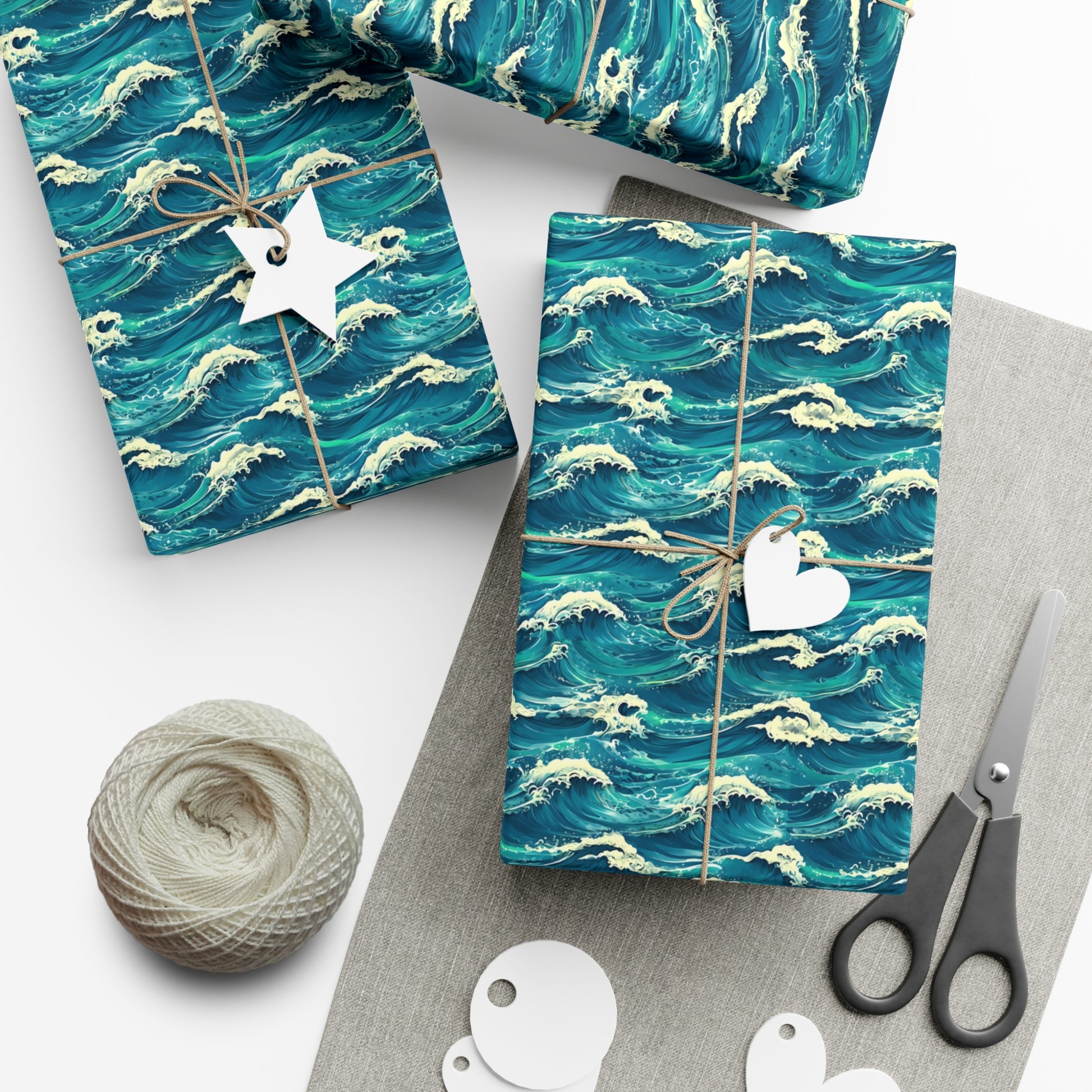Wrapping Paper Set, Ocean Wave Design, Gift Wrap Roll, Sea Colors, Birthday Gift Packaging, Holiday Wrap, Craft Paper, Party Supplies