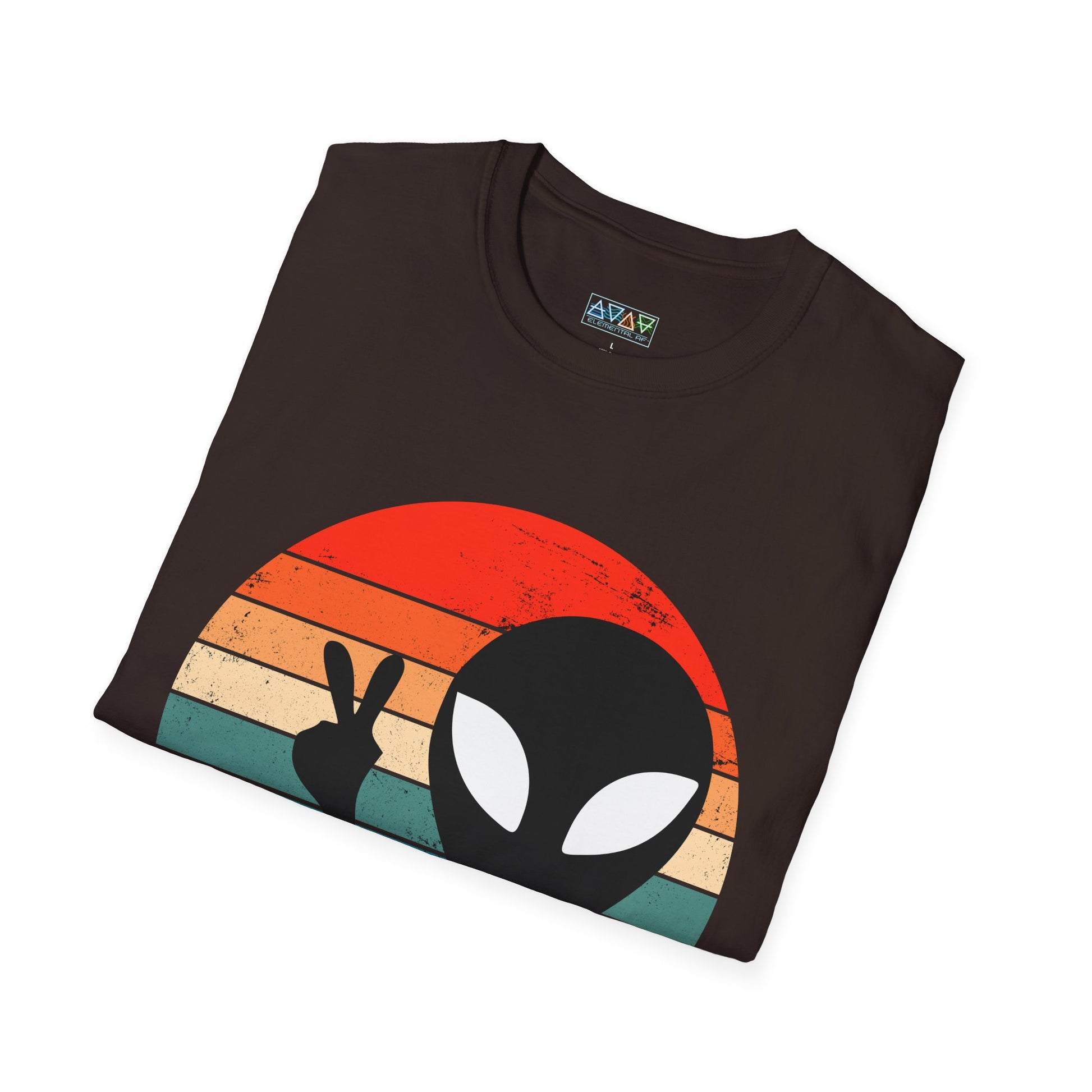 Retro Alien Vibes Unisex Softstyle T-Shirt, Cute Graphic Tee for Casual Wear, Fun Gift for Sci-Fi Lovers, Summer Party Shirt, Peace Sign Tee