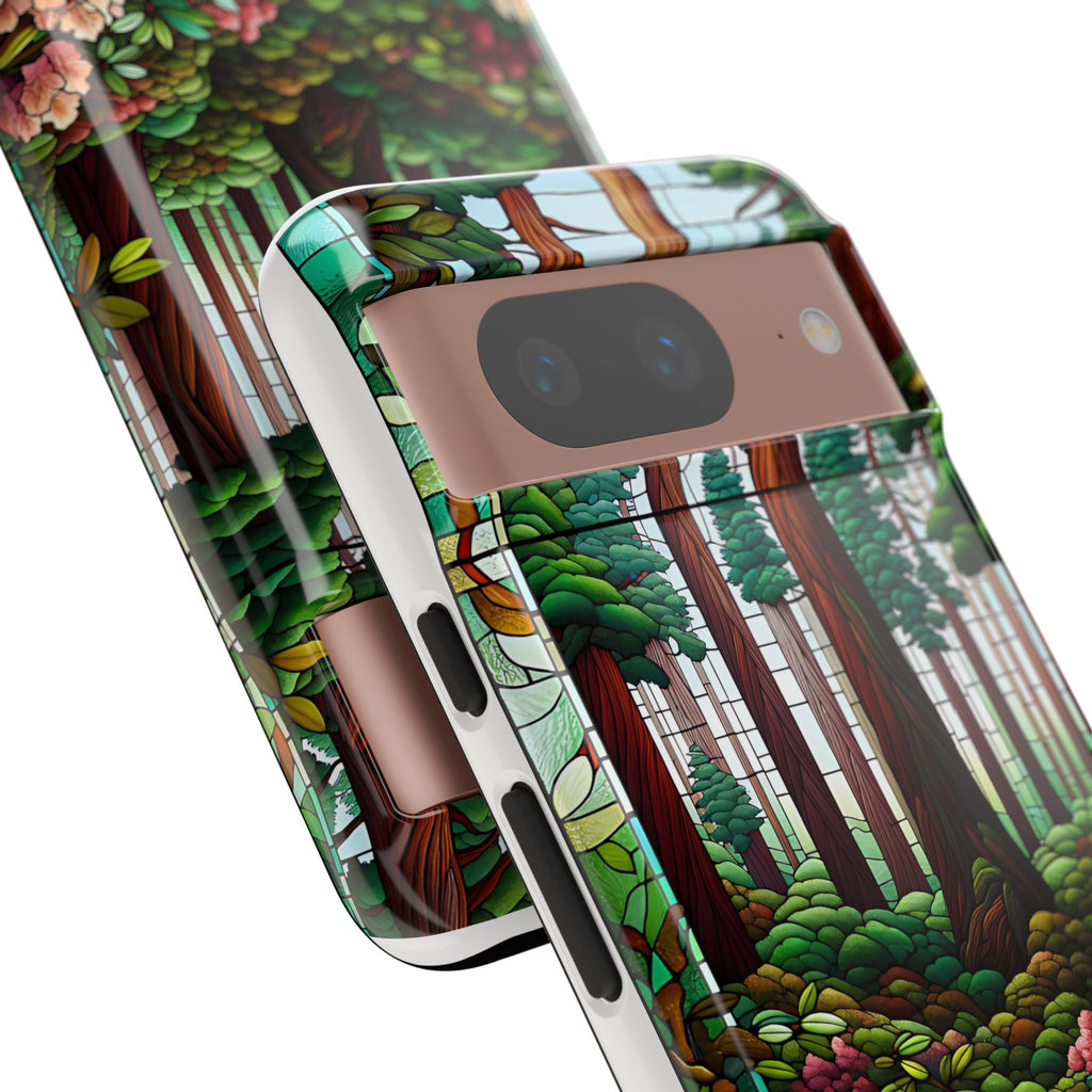 Nature Inspired Tough Cases - Redwood Trees & Rhododendrons Stained Glass iPhone Cover, Protective Phone Shell, Unique Samsung Galaxy Case,