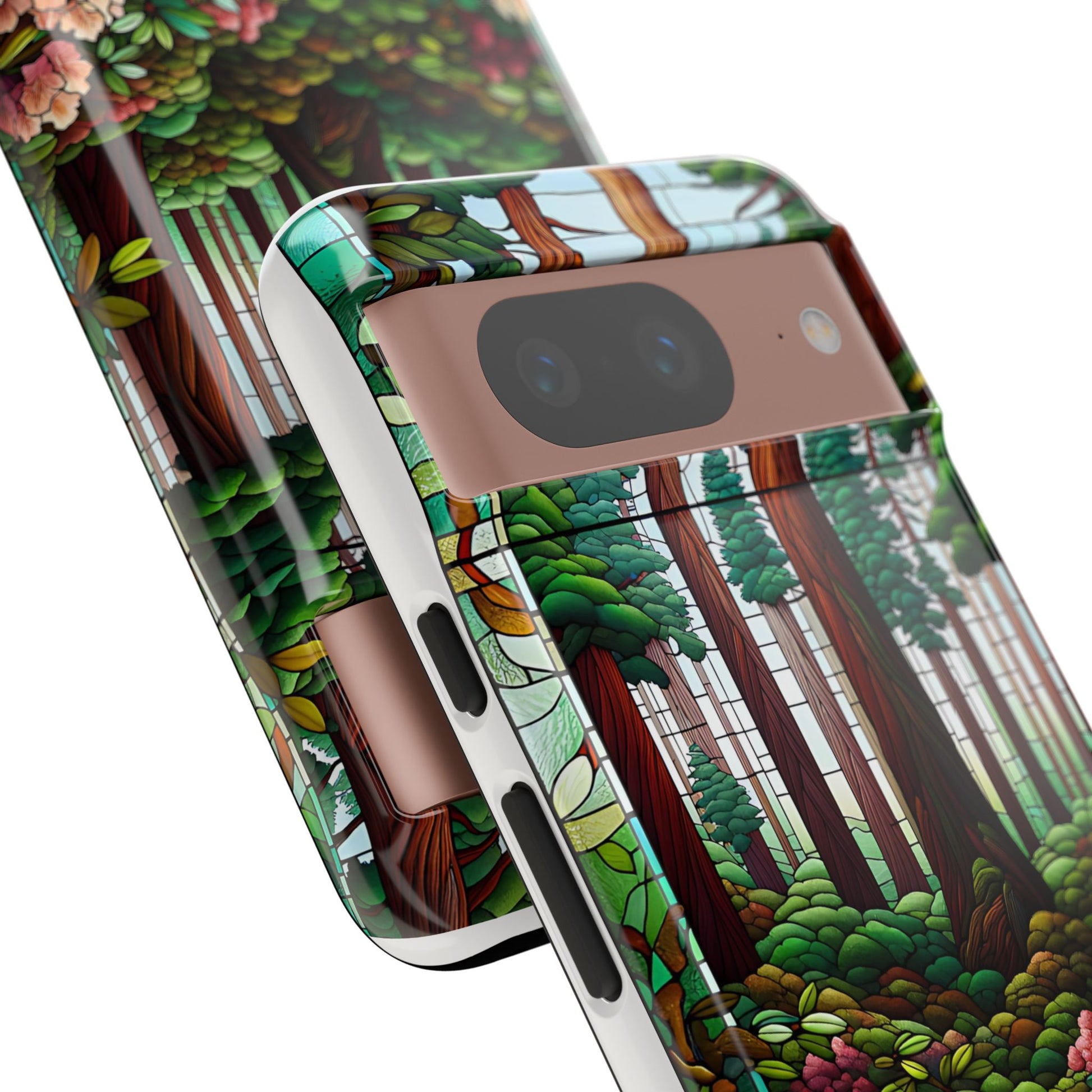 Nature Inspired Tough Cases - Redwood Trees & Rhododendrons Stained Glass iPhone Cover, Protective Phone Shell, Unique Samsung Galaxy Case,