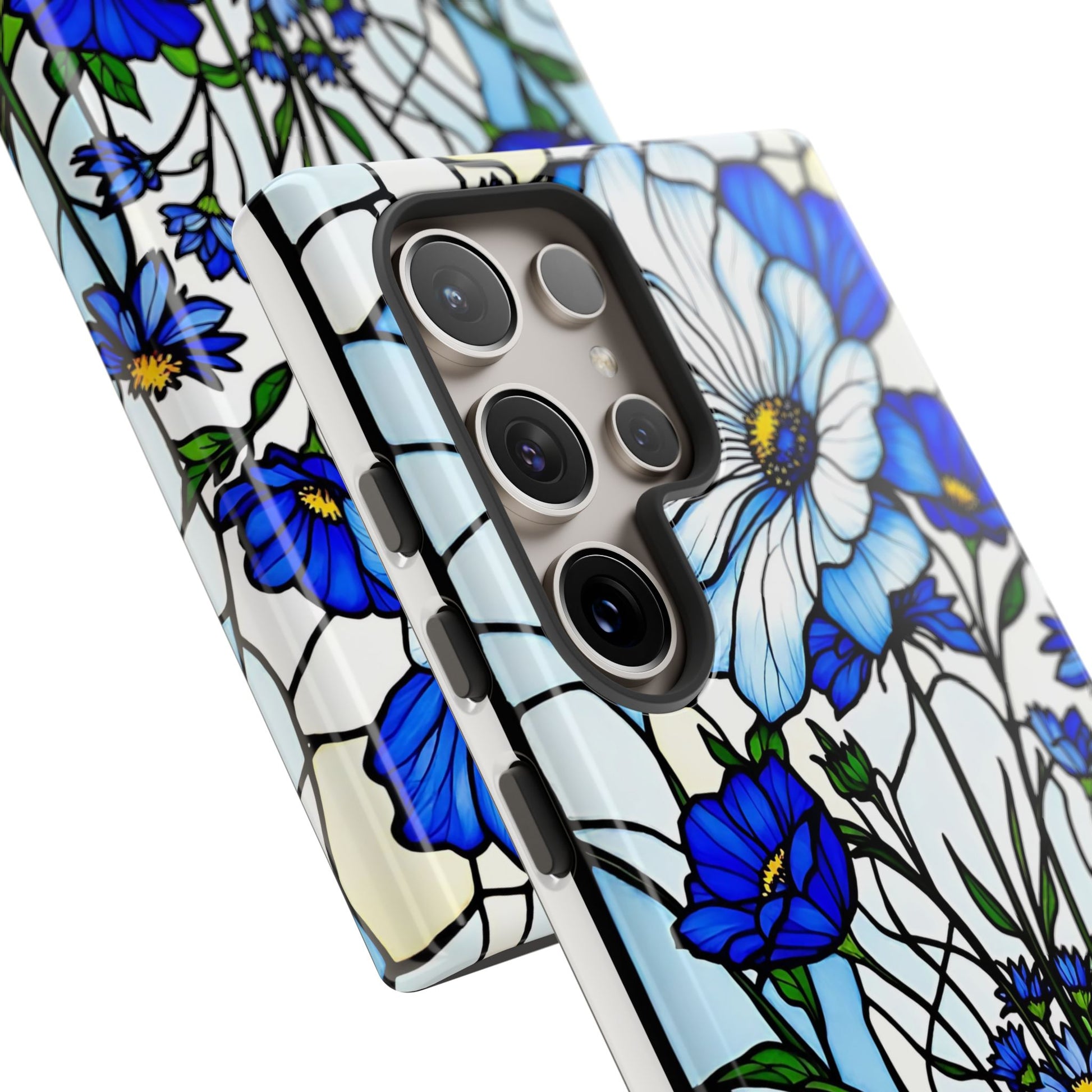 Botanical Stained Glass Tough Case - Floral Phone Cover, Protective Phone Case, Flower Pattern Phone Shell, Nature Inspired Smartphone Case,