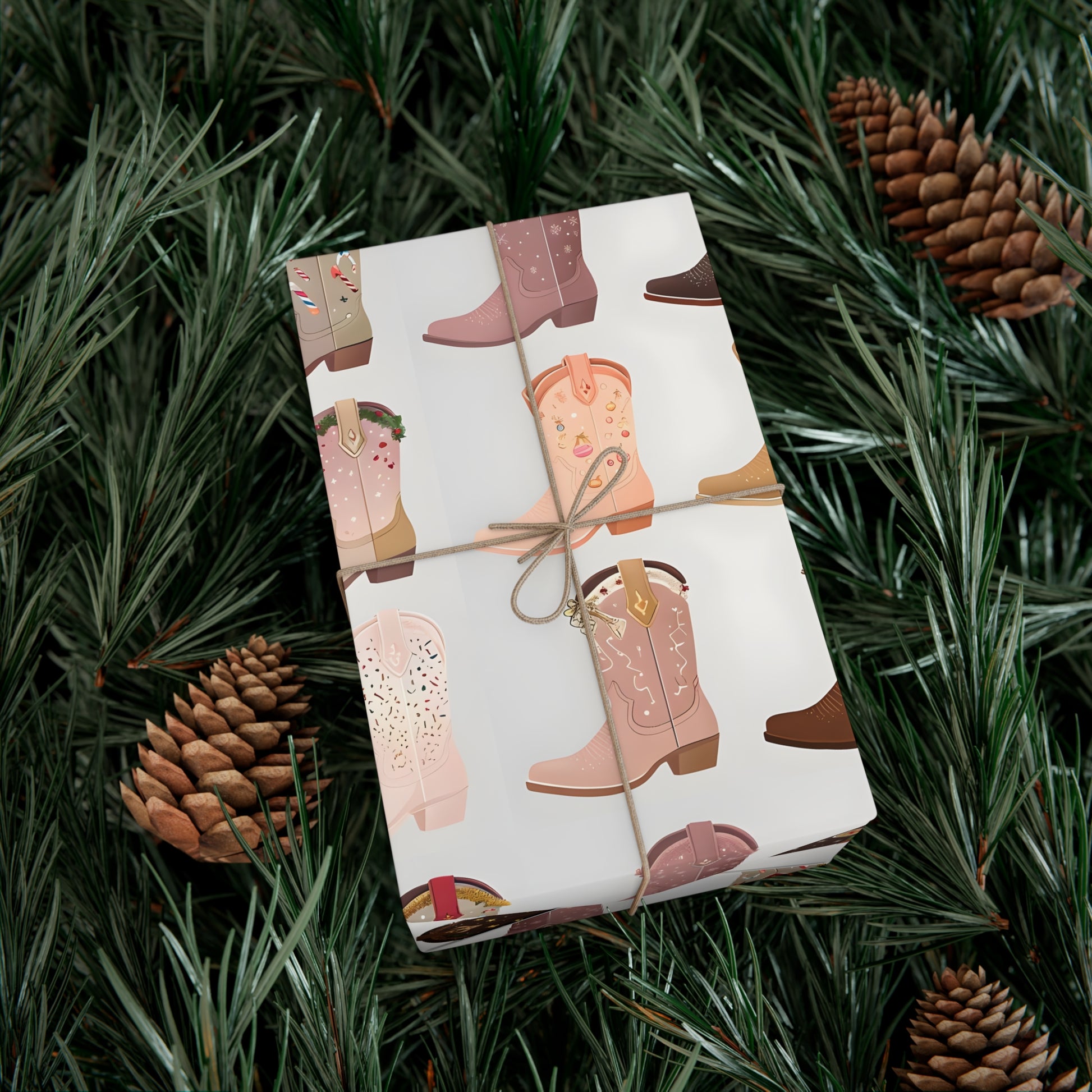 Wrapping Paper, Colorful Cowboy Boots Displaying Festive Holiday Designs, Christmas Wrapping, Gift Packaging, Festive Decor, Holiday Gift