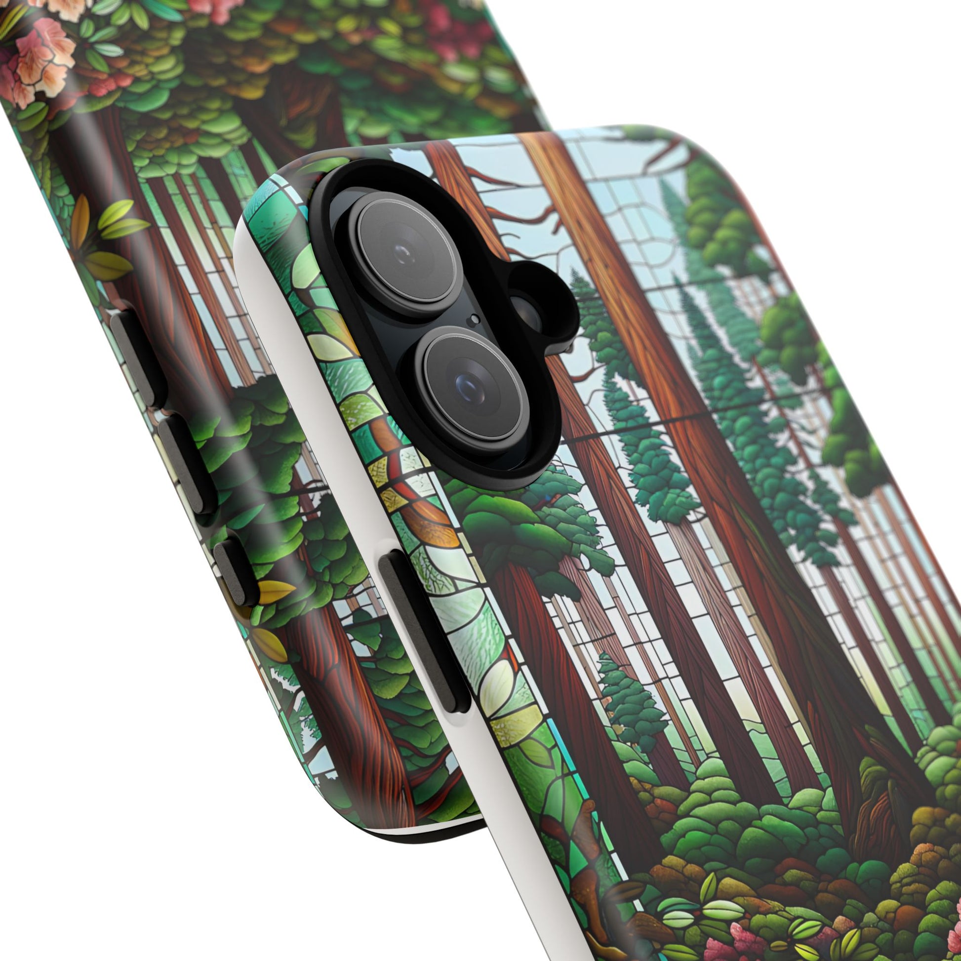 Nature Inspired Tough Cases - Redwood Trees & Rhododendrons Stained Glass iPhone Cover, Protective Phone Shell, Unique Samsung Galaxy Case,