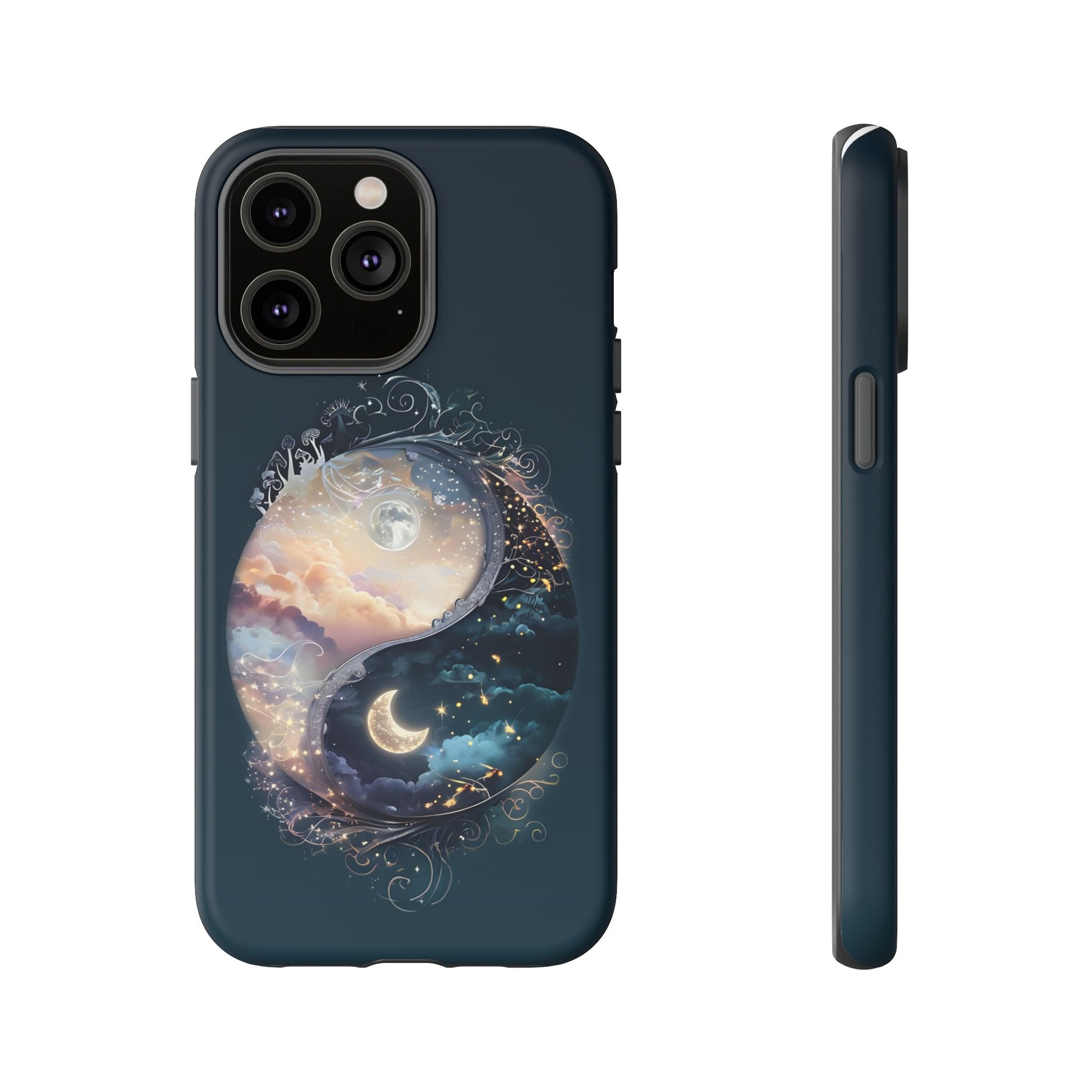 Phone Case, Yin-Yang Symbol Design, Whimsical Day Night Fantasy Print, Protective Cover, Tough Skin, Phone Accessories, Phone Protection