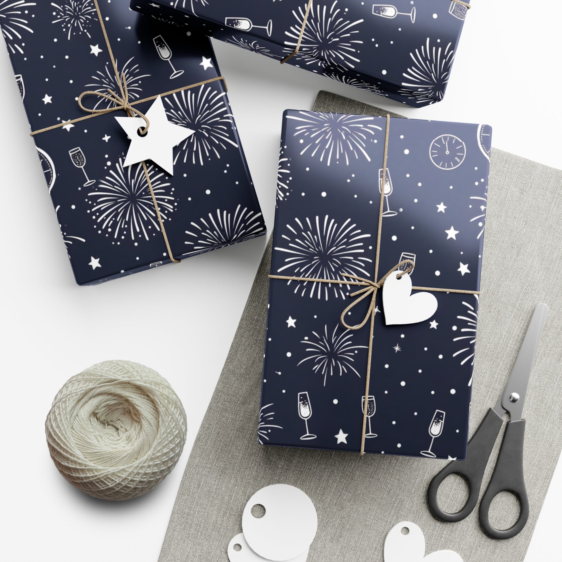 Gift Wrap Papers - New Year's Eve Celebration Pattern With Fireworks And Champagne, Holiday Gift Wrap, Wrapping Paper, Party Supplies,