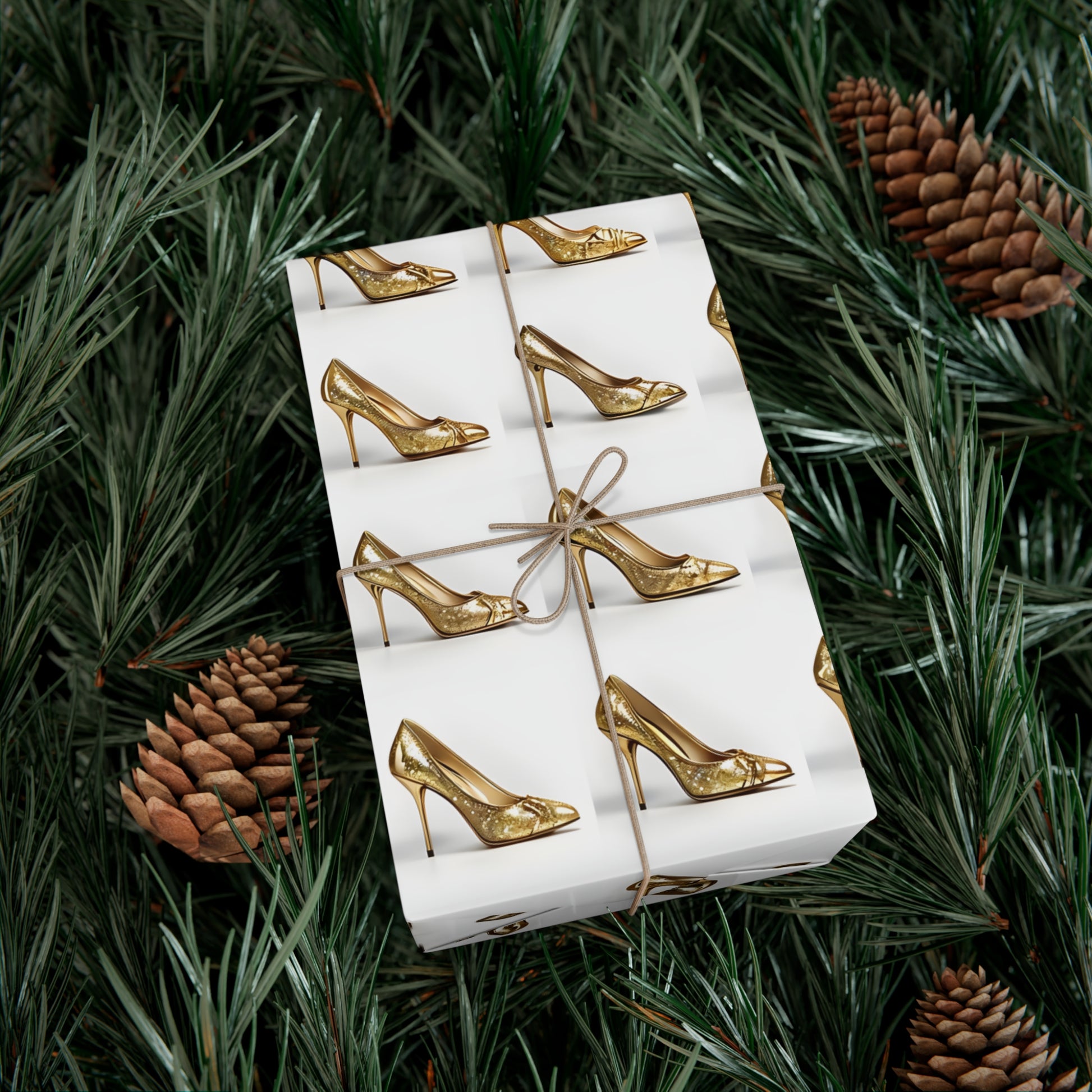 Wrapping Paper, Glimmering Gold High Heels On White Background - Gift Wrap Rolls, Eco-Friendly Gift Wrap, Holiday
