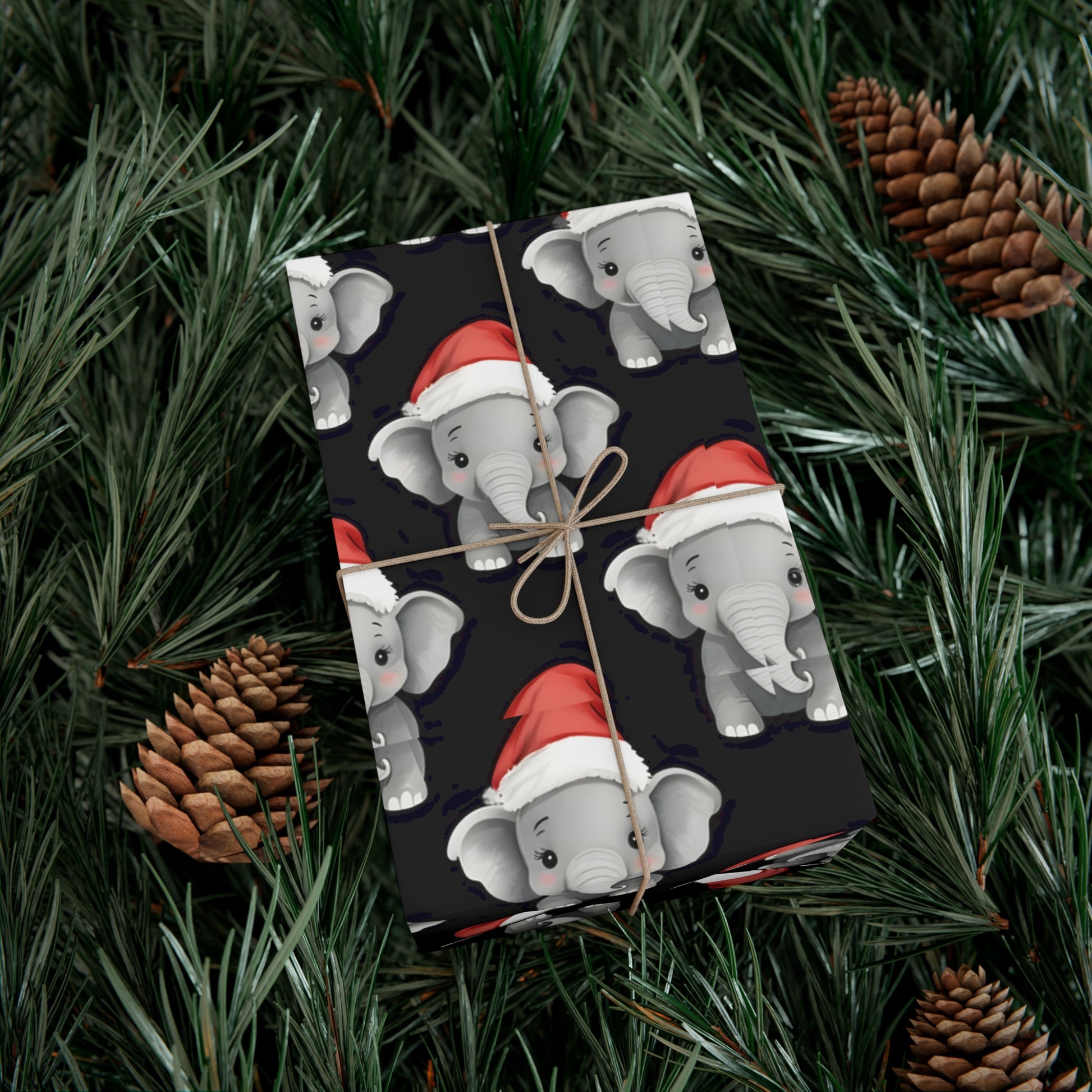 Gift Wrap Papers, Adorable Baby Elephants in Santa Hats - Cute Holiday Wrapping Paper, Christmas Gift Wrap, Festive Gift Wrap Sheets,