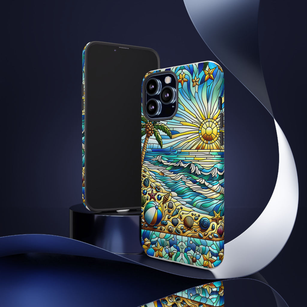 Stained Glass Tough Case, Protective Phone Case, Nature Inspired Smartphone Case, Summer Beach Play Day Phone Cover, Tough Phone Case for