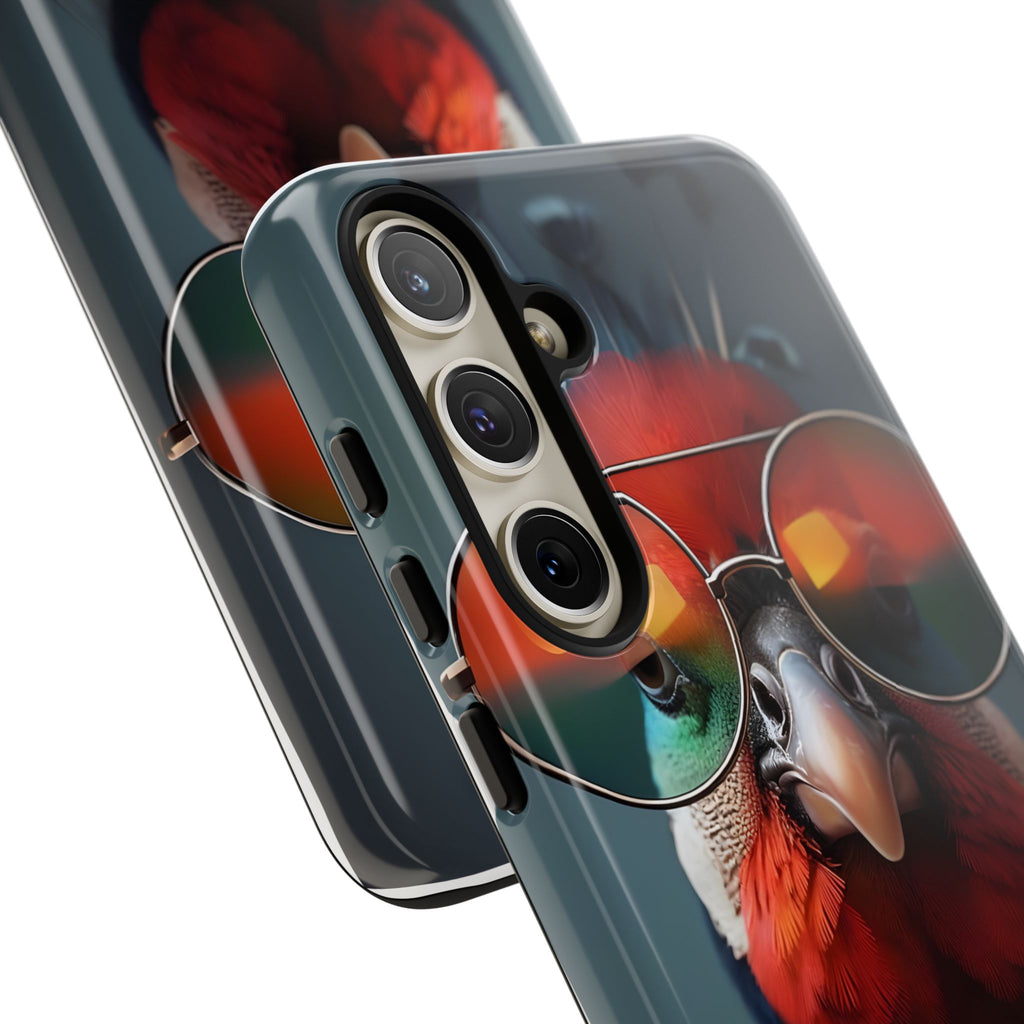 Phone Cases, Bright Exotic Bird in Cool Sunglasses, Protective Tough Cover, Tropical Animal Print, Unique Gift for Bird Lovers, Accessories