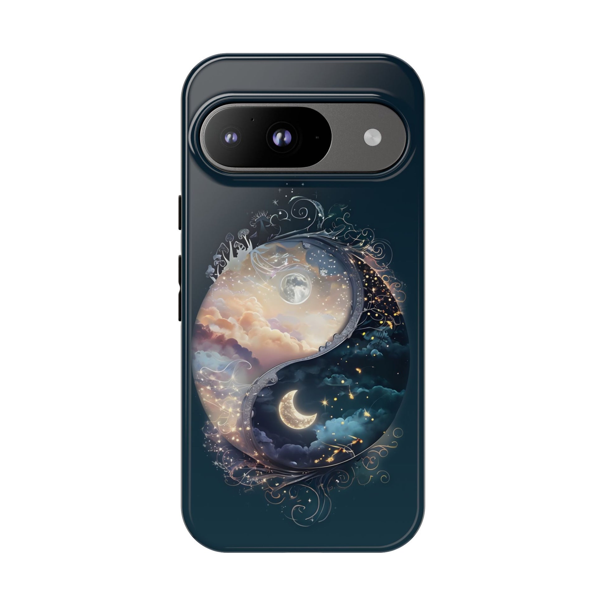 Phone Case, Yin-Yang Symbol Design, Whimsical Day Night Fantasy Print, Protective Cover, Tough Skin, Phone Accessories, Phone Protection