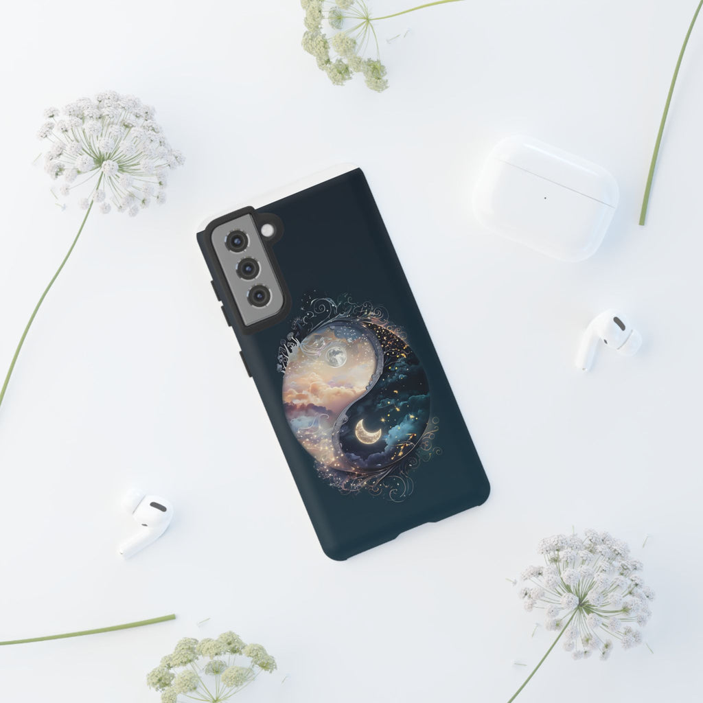 Phone Case, Yin-Yang Symbol Design, Whimsical Day Night Fantasy Print, Protective Cover, Tough Skin, Phone Accessories, Phone Protection
