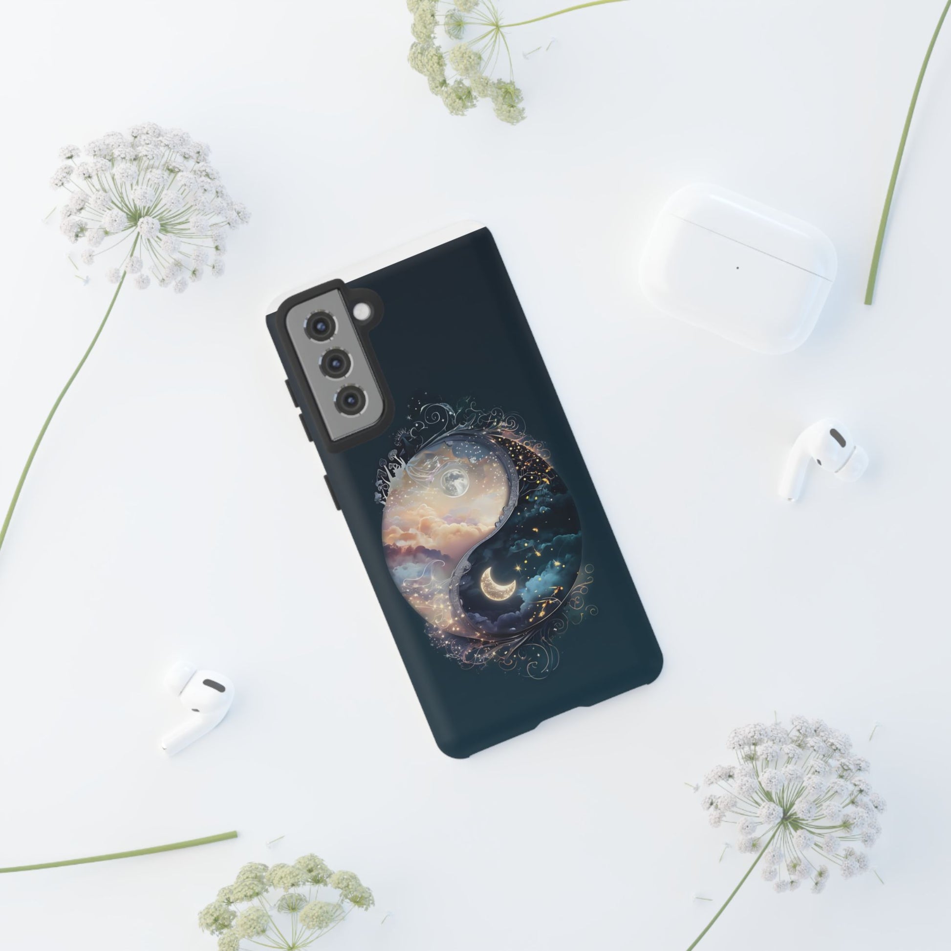 Phone Case, Yin-Yang Symbol Design, Whimsical Day Night Fantasy Print, Protective Cover, Tough Skin, Phone Accessories, Phone Protection