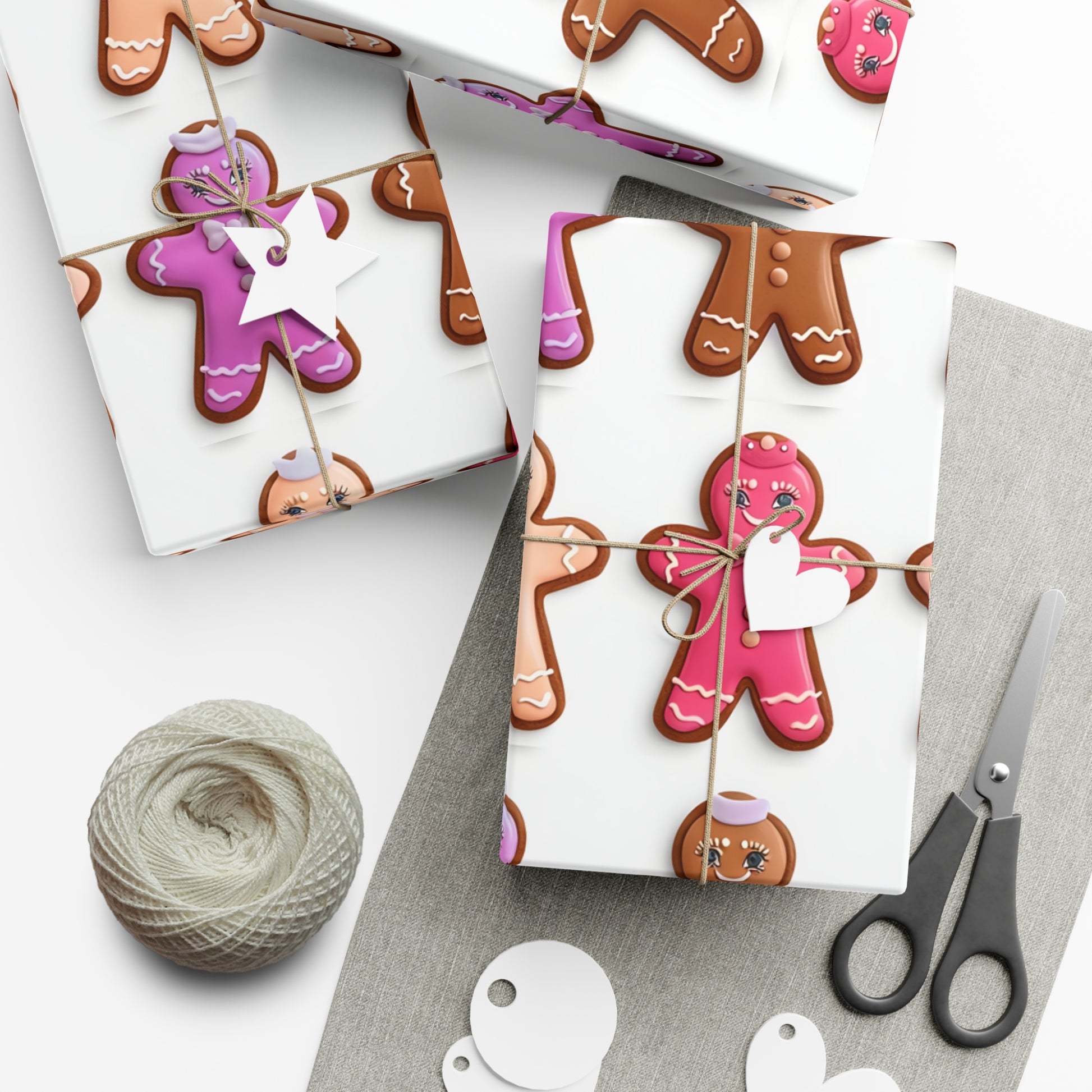 Wrapping Paper, Bougie Gingerbread Women On White Background - Gift Wrap Rolls, Eco-Friendly Gift Wrap, Holiday