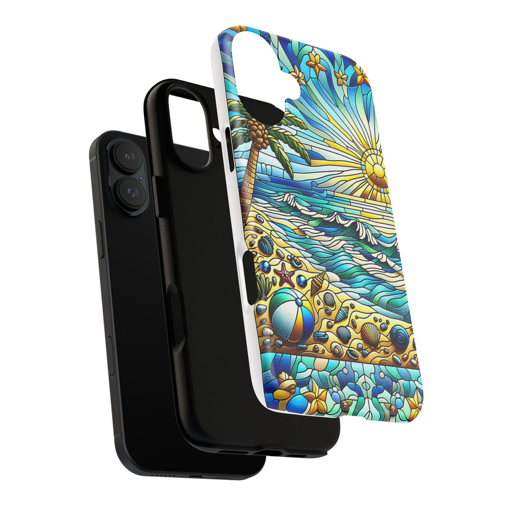 Stained Glass Tough Case, Protective Phone Case, Nature Inspired Smartphone Case, Summer Beach Play Day Phone Cover, Tough Phone Case for