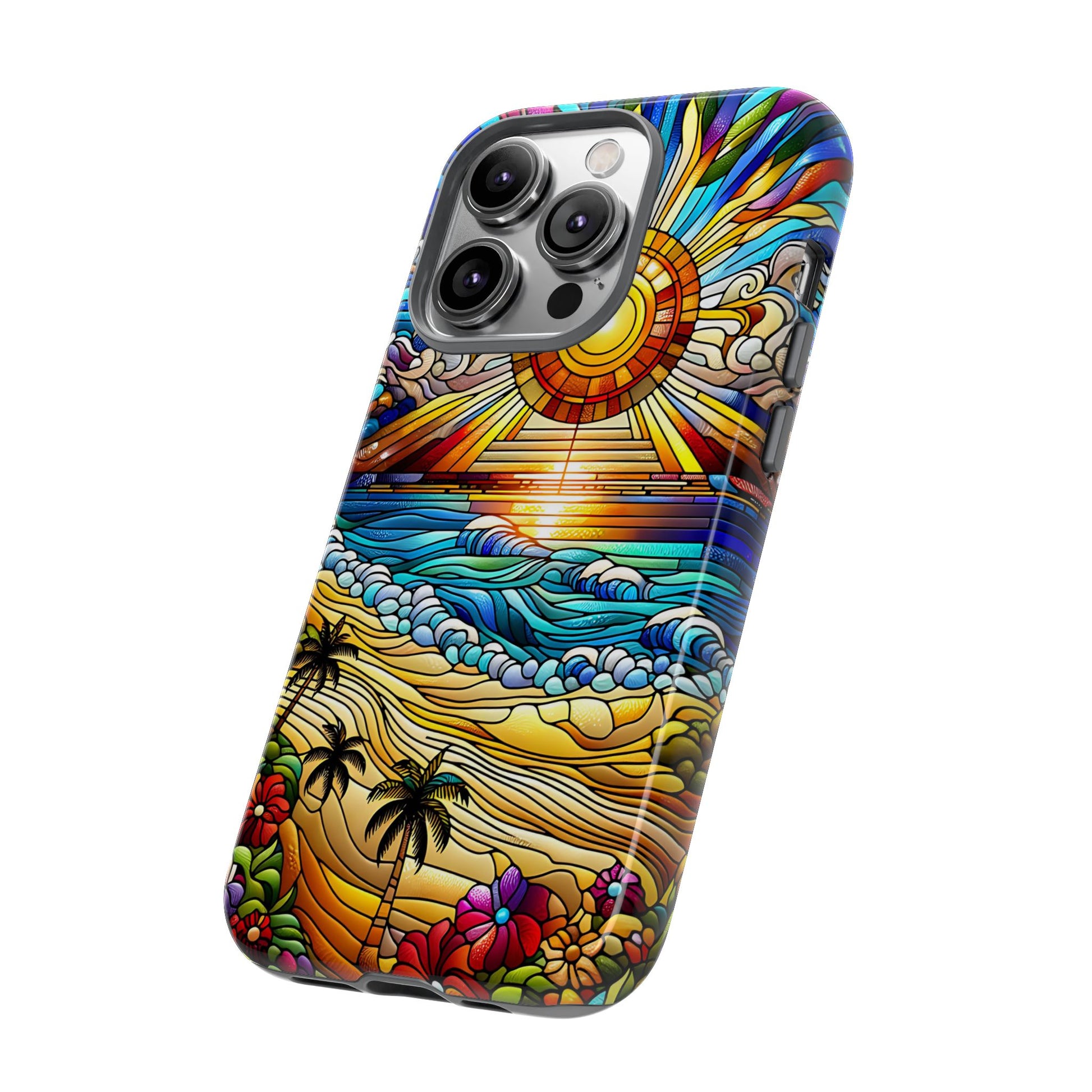 Stained Glass Tough Cases, Protective Phone Case, Nature Inspired Smartphone Cover, Beach Day Summer Accessories, Ocean Lover Gift