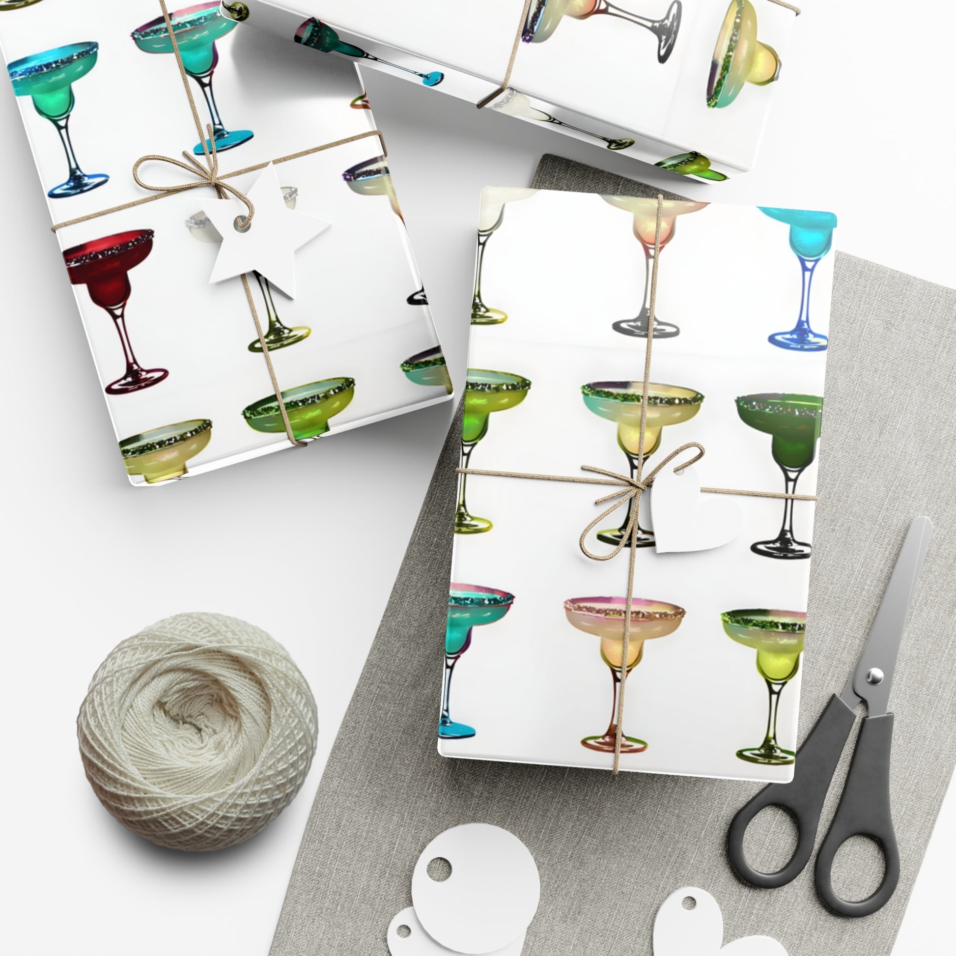Wrapping Paper, Colorful Margaritas On White Background - Gift Wrap Rolls, Eco-Friendly Gift Wrap, Holiday