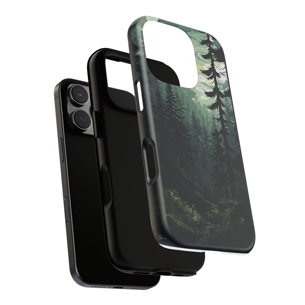 Phone Case, Serene Forest Landscape Digital Illustration Phone Case Cover, Tough Protective Cover, Unique Gift, Trendy