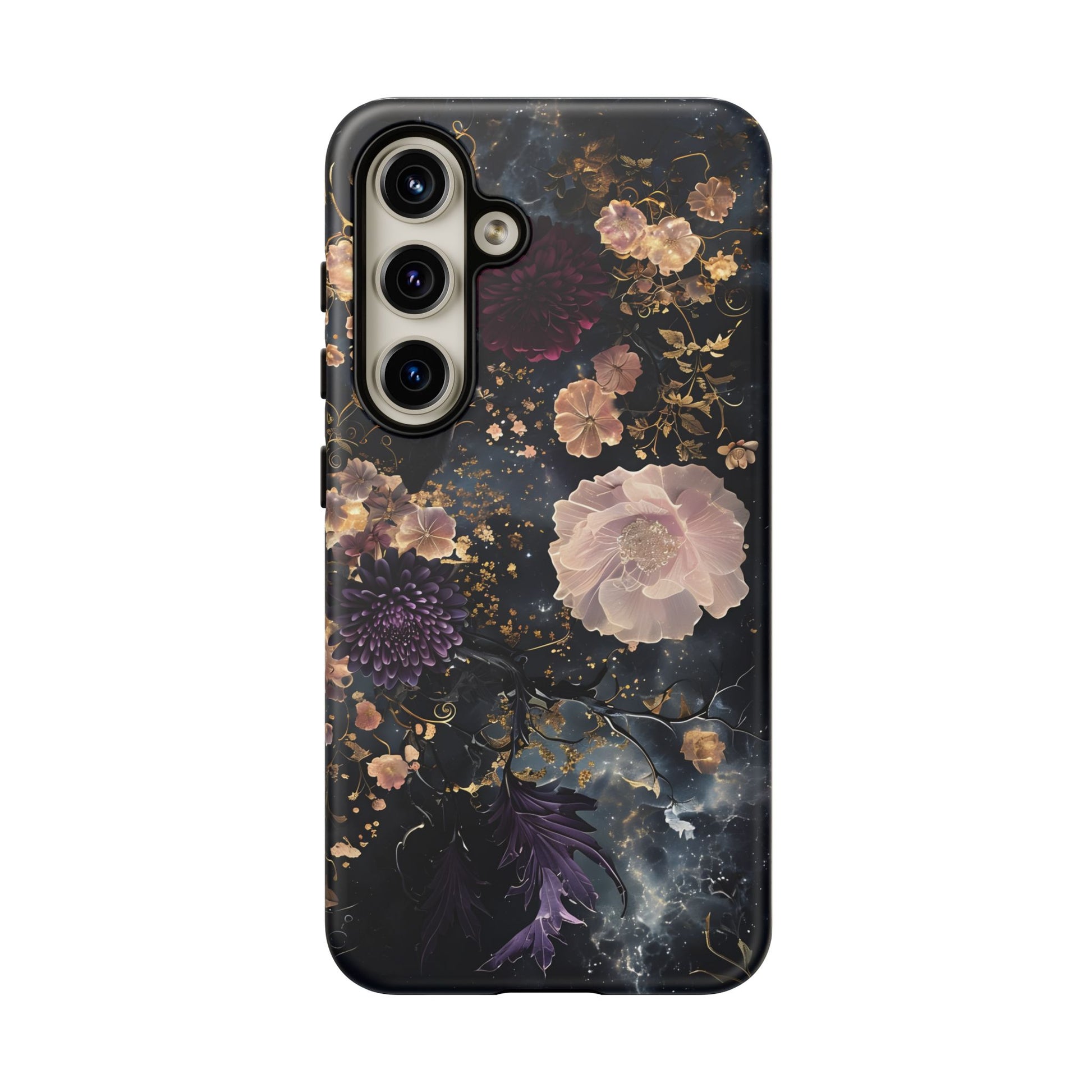 Phone Case, Whimsical Floral Pattern Against Cosmic Nebulous Background. Galaxy, Space, Tough Protective Cover, Unique Gift, Trendy