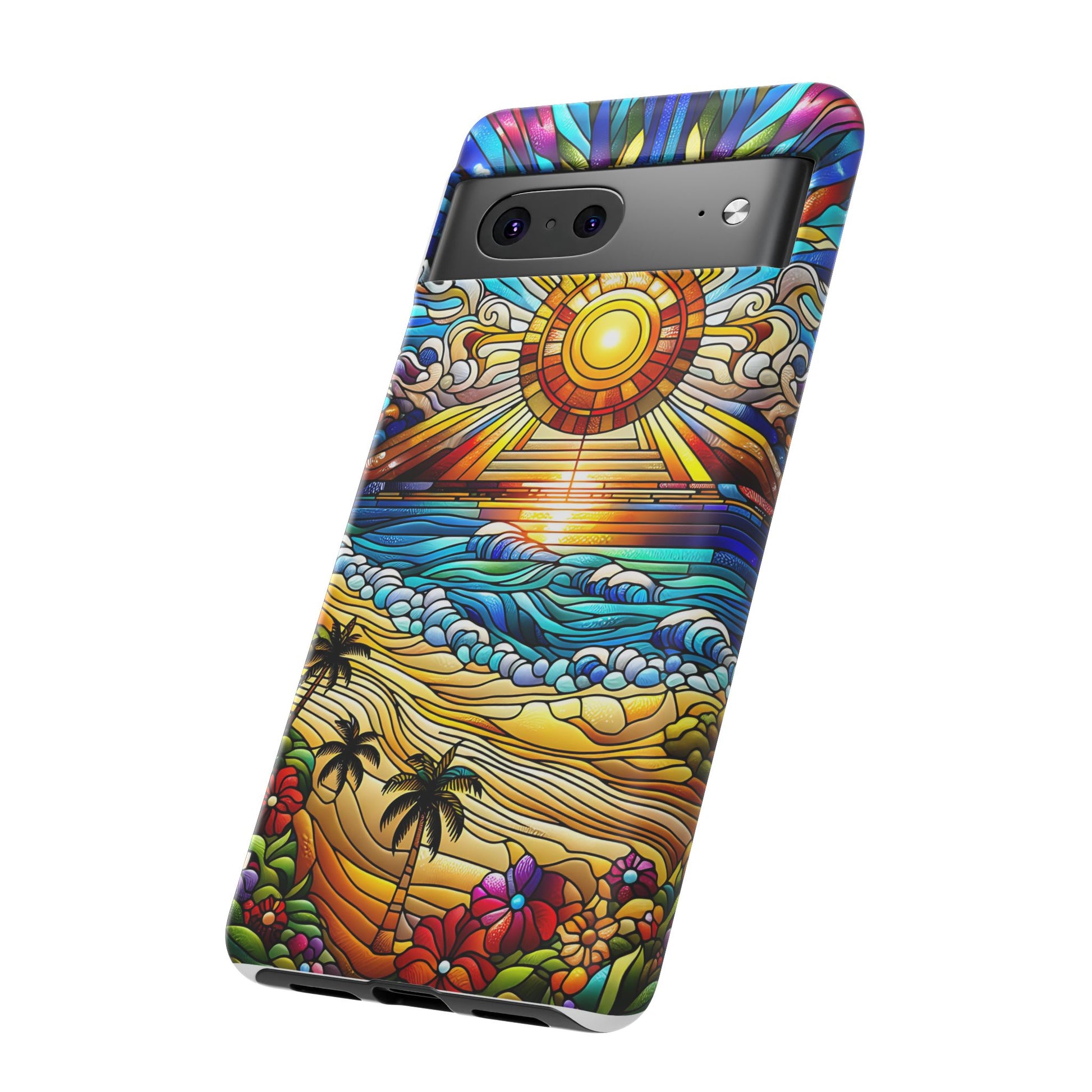 Stained Glass Tough Cases, Protective Phone Case, Nature Inspired Smartphone Cover, Beach Day Summer Accessories, Ocean Lover Gift