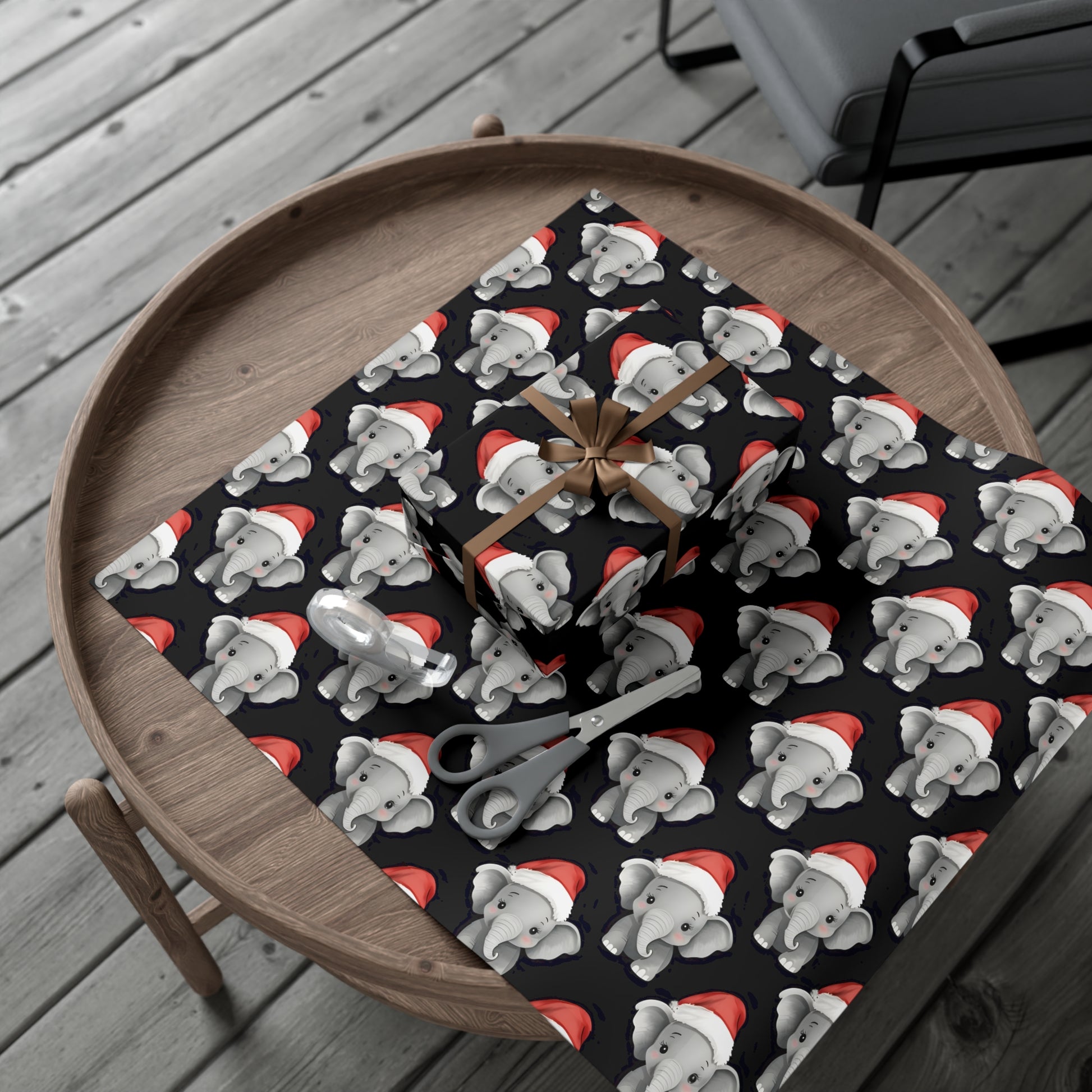 Gift Wrap Papers, Adorable Baby Elephants in Santa Hats - Cute Holiday Wrapping Paper, Christmas Gift Wrap, Festive Gift Wrap Sheets,