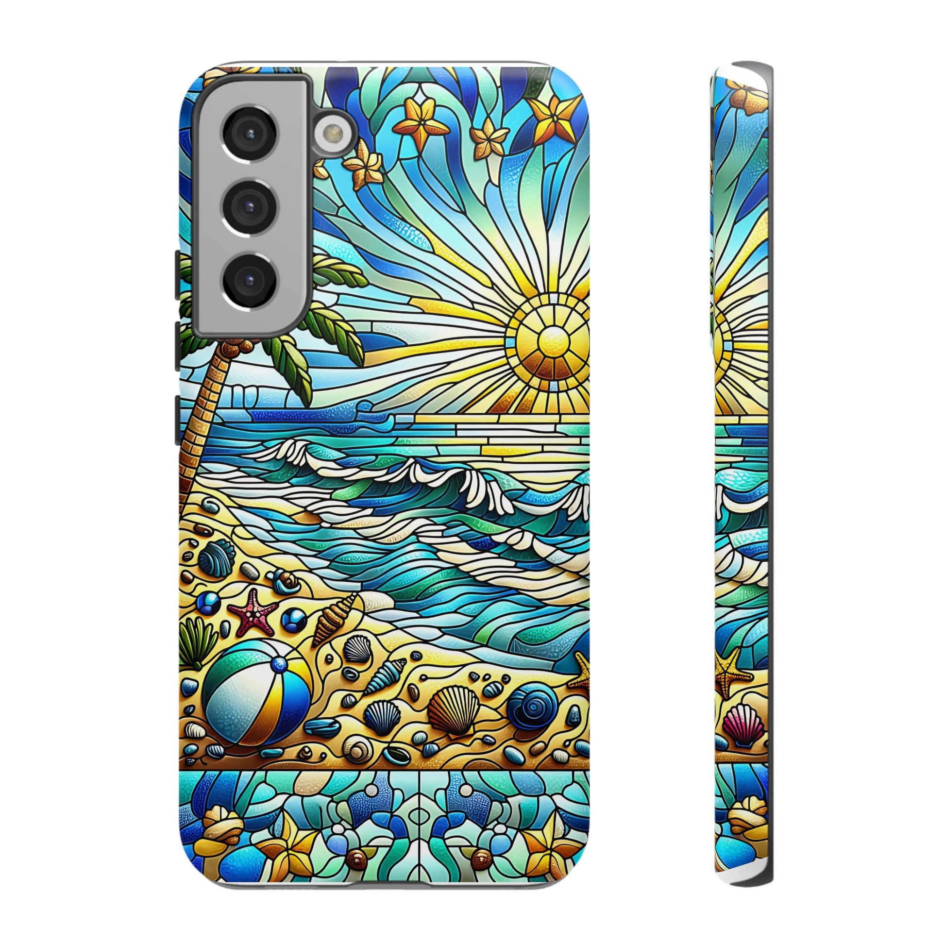 Stained Glass Tough Case, Protective Phone Case, Nature Inspired Smartphone Case, Summer Beach Play Day Phone Cover, Tough Phone Case for