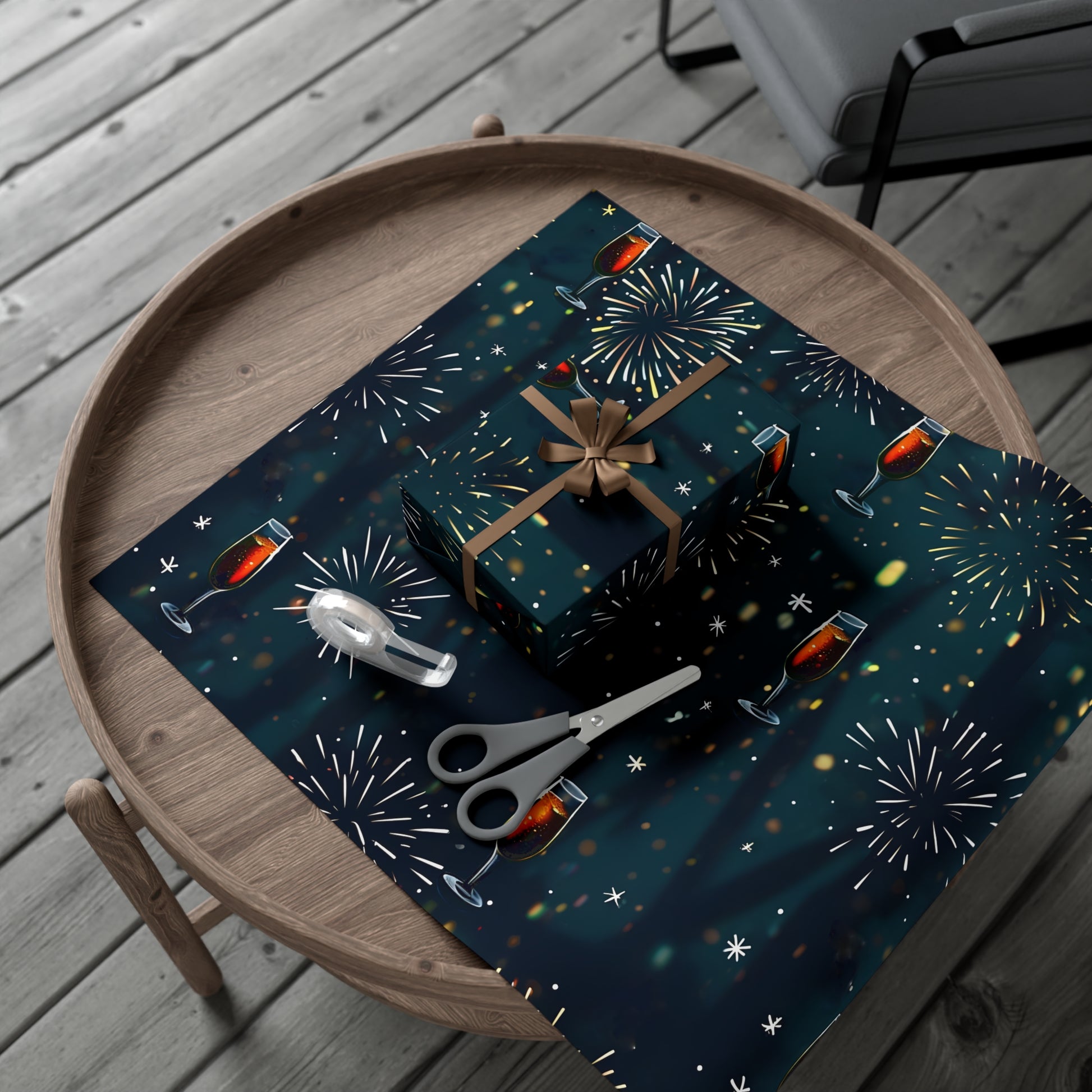 Gift Wrap Papers, New Year's Eve Celebration Pattern With Fireworks And Champagne, Wrapping Paper Roll, Holiday Gift Wrap, Festive