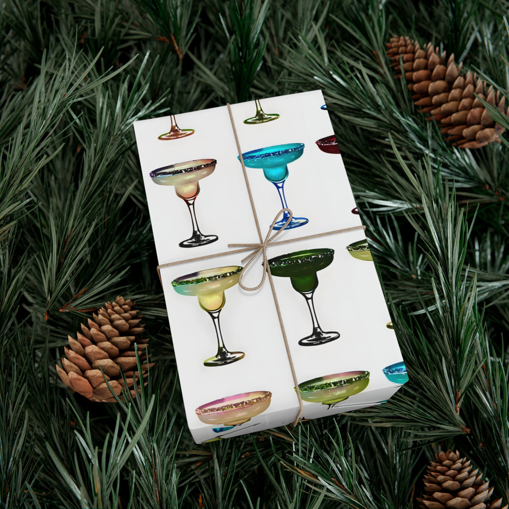 Wrapping Paper, Colorful Margaritas On White Background - Gift Wrap Rolls, Eco-Friendly Gift Wrap, Holiday