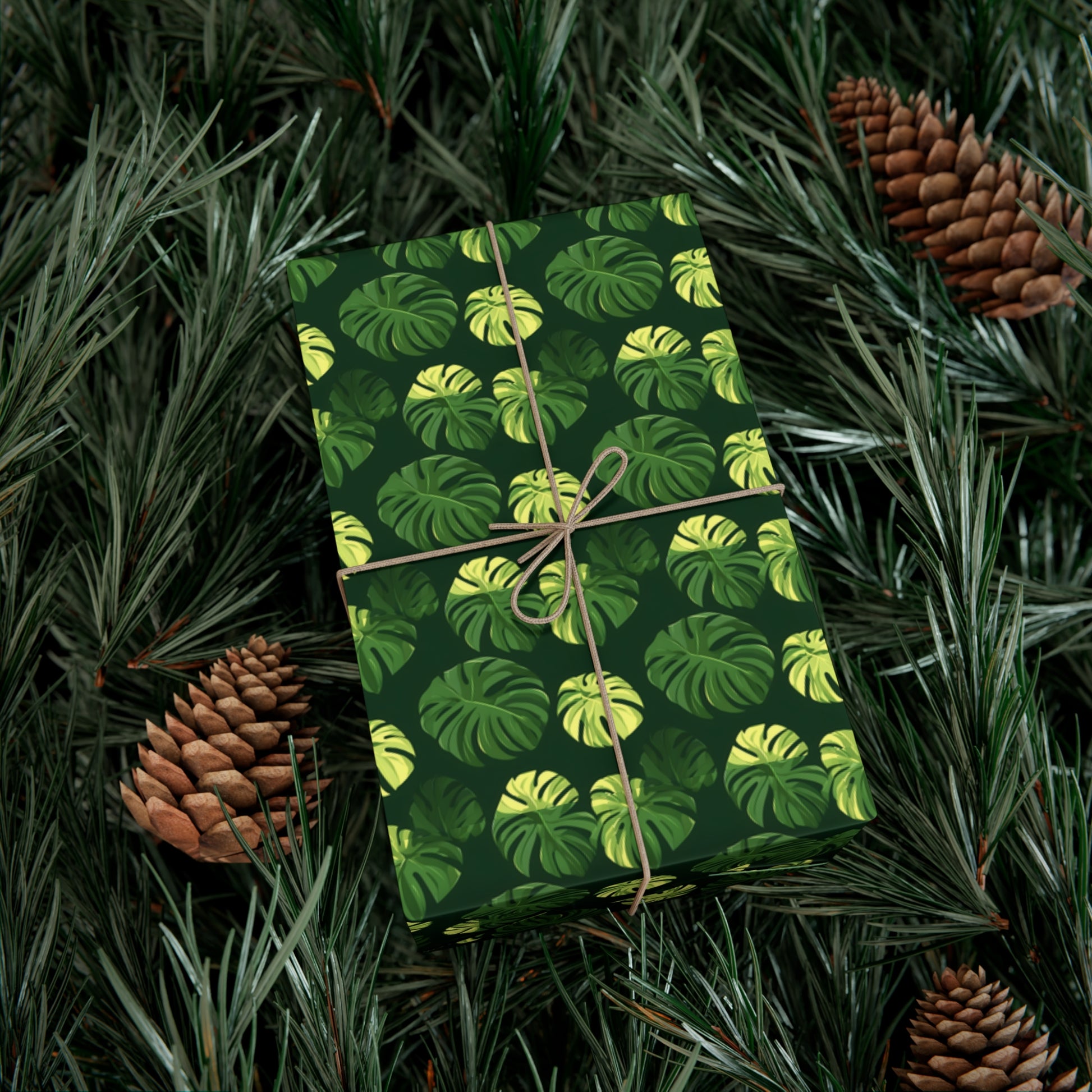 Tropical Botanical Pattern Featuring Stylized Monstera Leaves Wrapping Paper