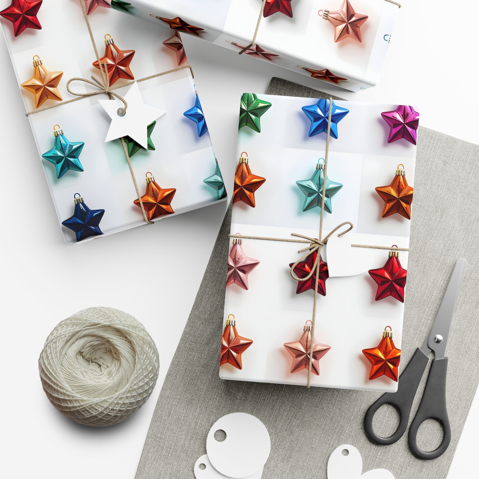 Wrapping Paper, Vibrant Star Christmas Ornaments On White Background - Gift Wrap Rolls, Eco-Friendly Gift Wrap, Holiday