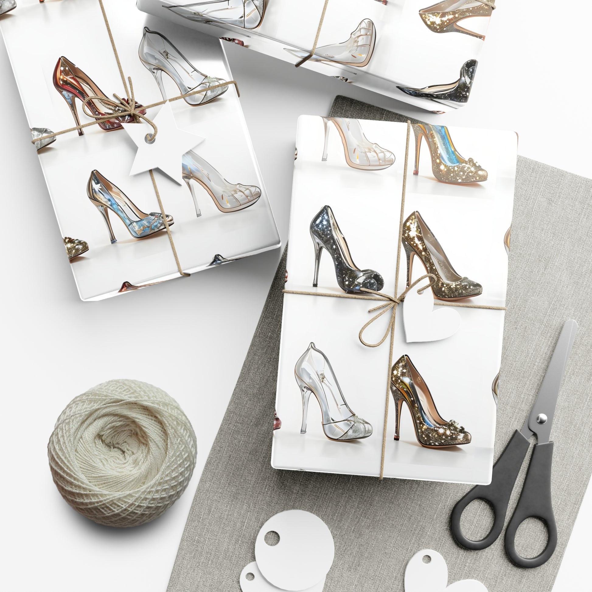 Wrapping Paper, Glittering Glass High Heels On White Background - Gift Wrap Rolls, Eco-Friendly Gift Wrap, Holiday
