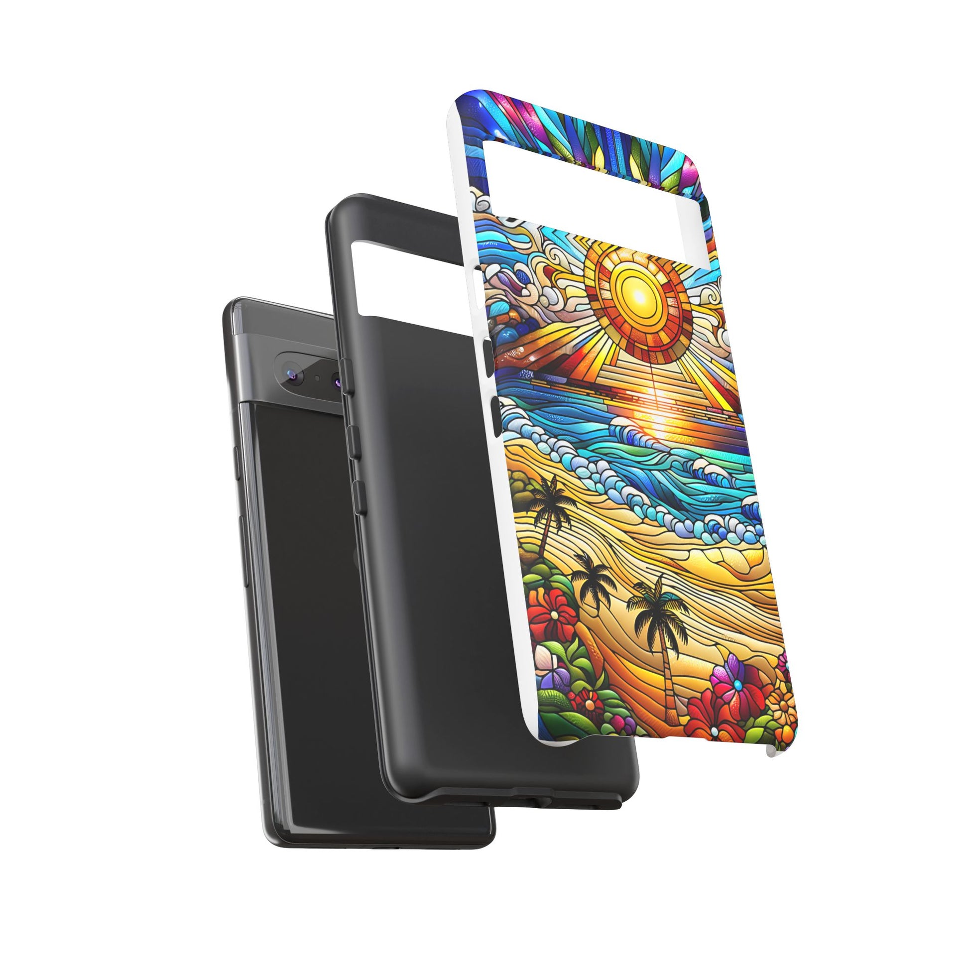 Stained Glass Tough Cases, Protective Phone Case, Nature Inspired Smartphone Cover, Beach Day Summer Accessories, Ocean Lover Gift