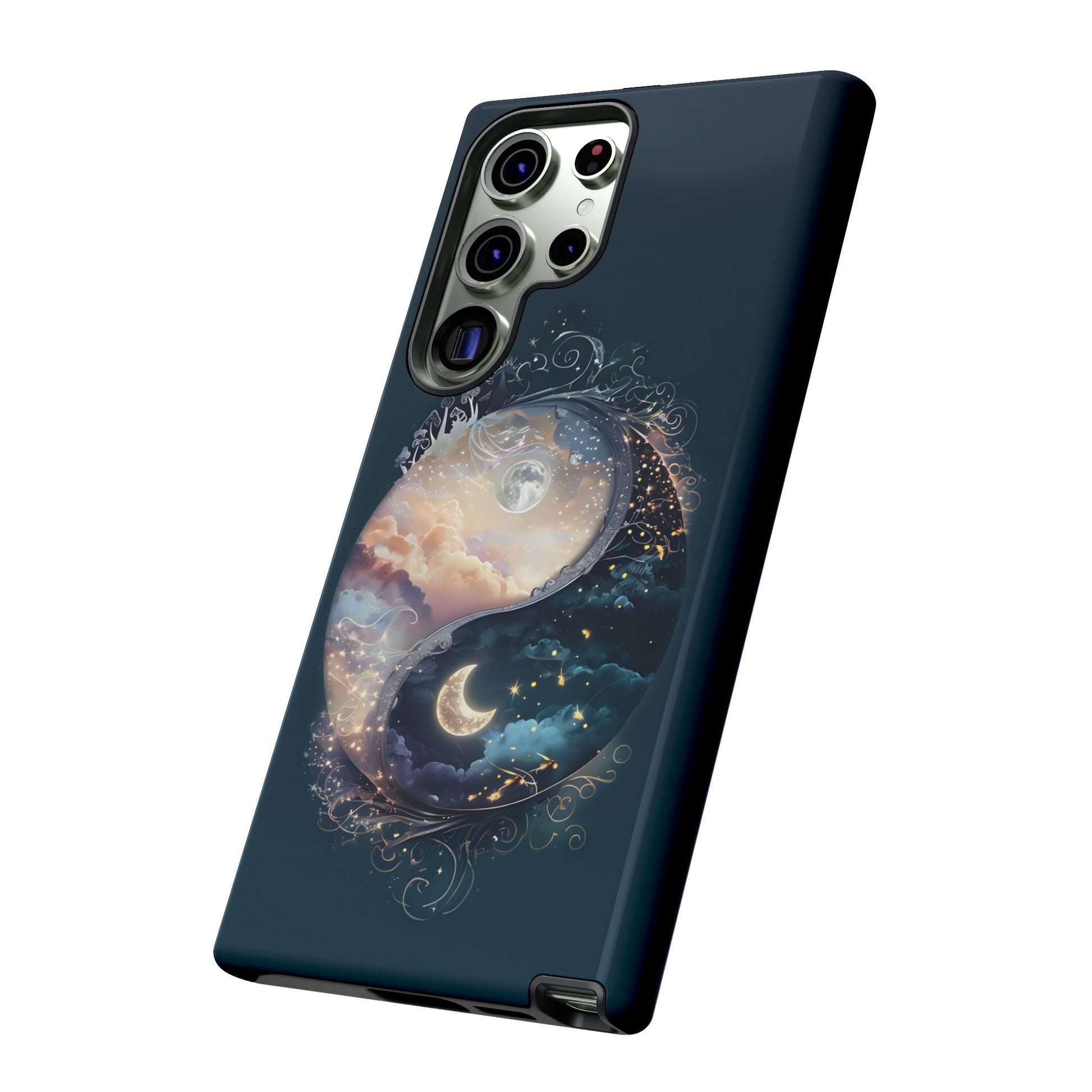 Phone Case, Yin-Yang Symbol Design, Whimsical Day Night Fantasy Print, Protective Cover, Tough Skin, Phone Accessories, Phone Protection