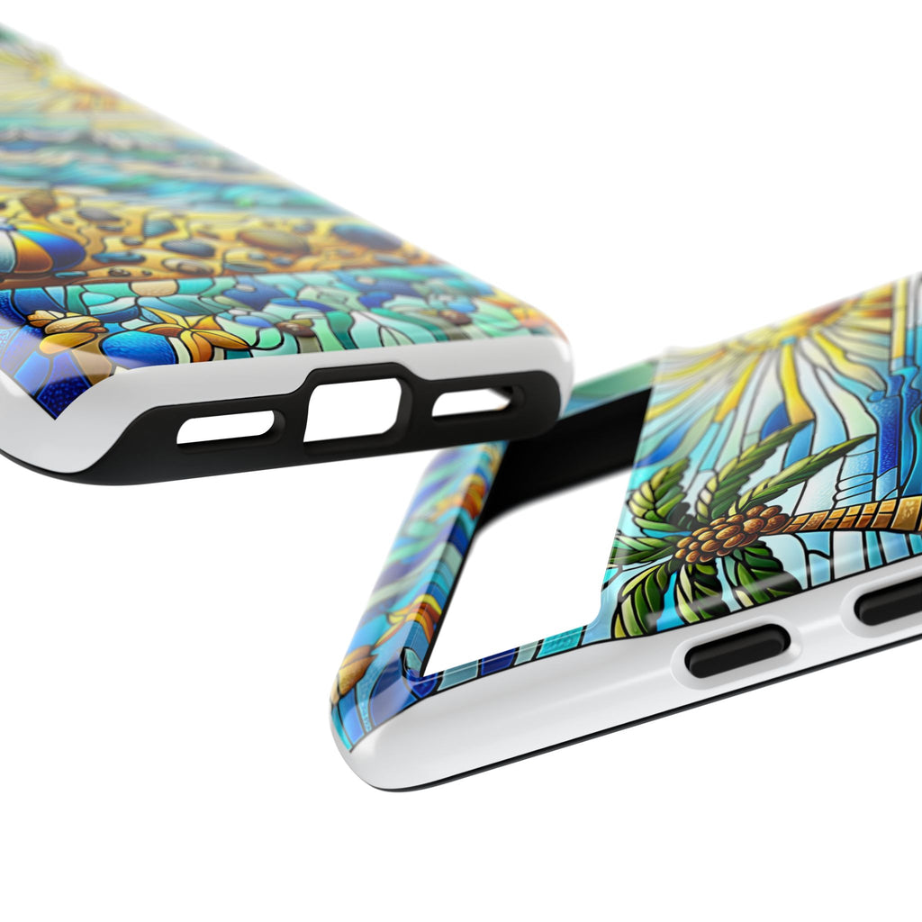 Stained Glass Tough Case, Protective Phone Case, Nature Inspired Smartphone Case, Summer Beach Play Day Phone Cover, Tough Phone Case for