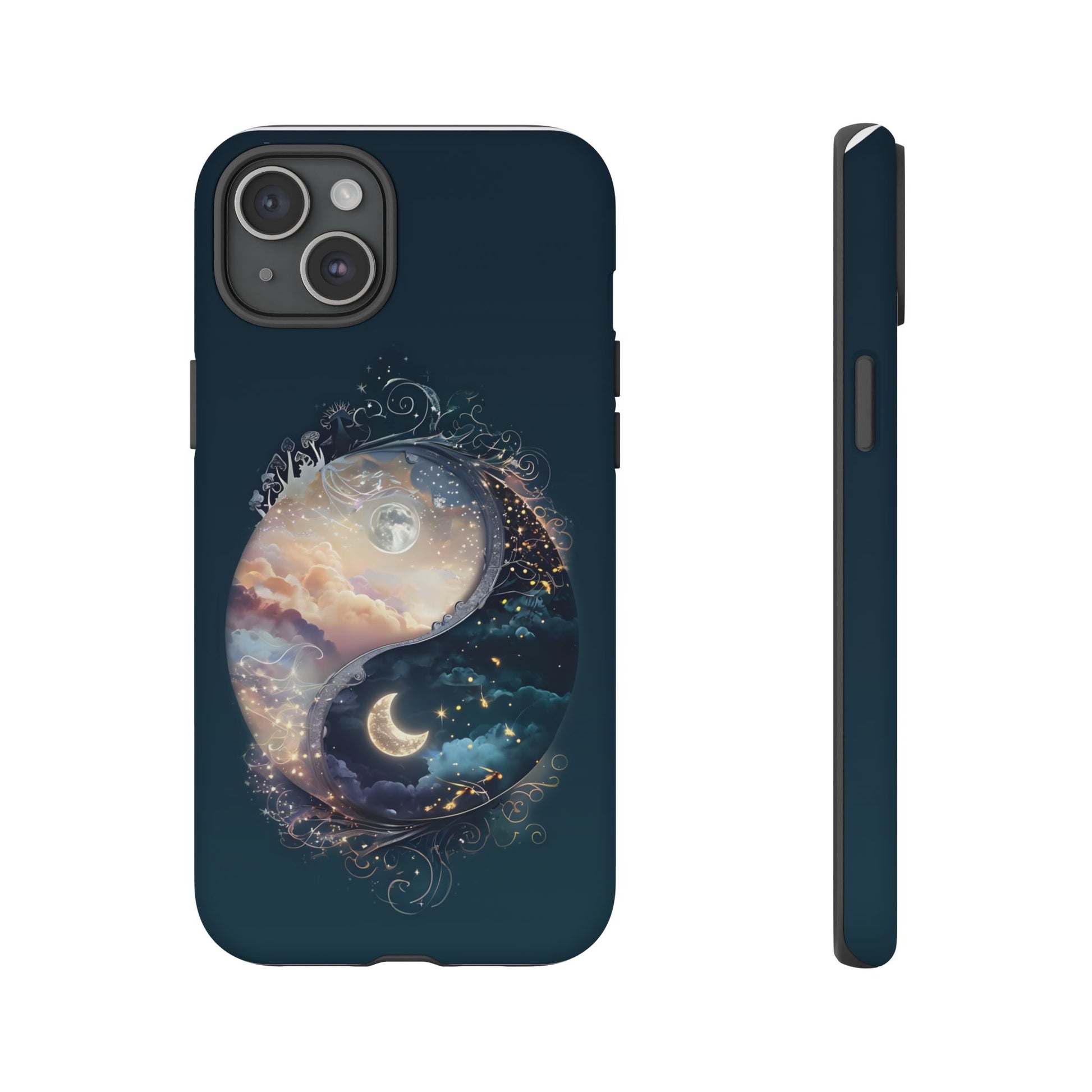 Phone Case, Yin-Yang Symbol Design, Whimsical Day Night Fantasy Print, Protective Cover, Tough Skin, Phone Accessories, Phone Protection