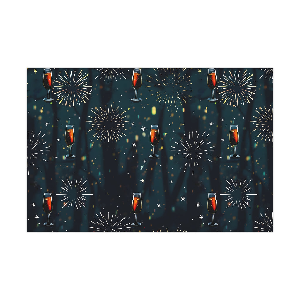 Gift Wrap Papers, New Year's Eve Celebration Pattern With Fireworks And Champagne, Wrapping Paper Roll, Holiday Gift Wrap, Festive