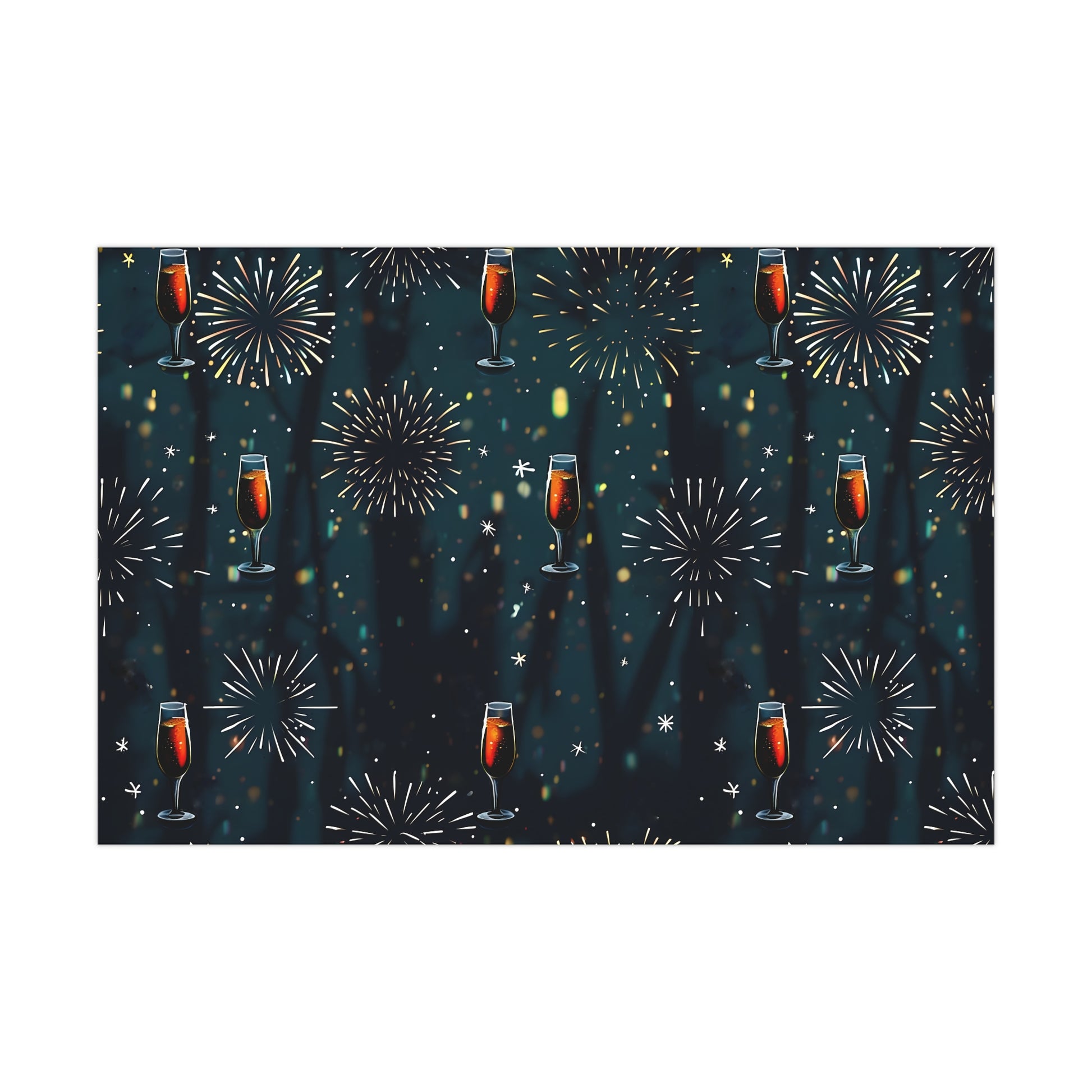 Gift Wrap Papers, New Year's Eve Celebration Pattern With Fireworks And Champagne, Wrapping Paper Roll, Holiday Gift Wrap, Festive