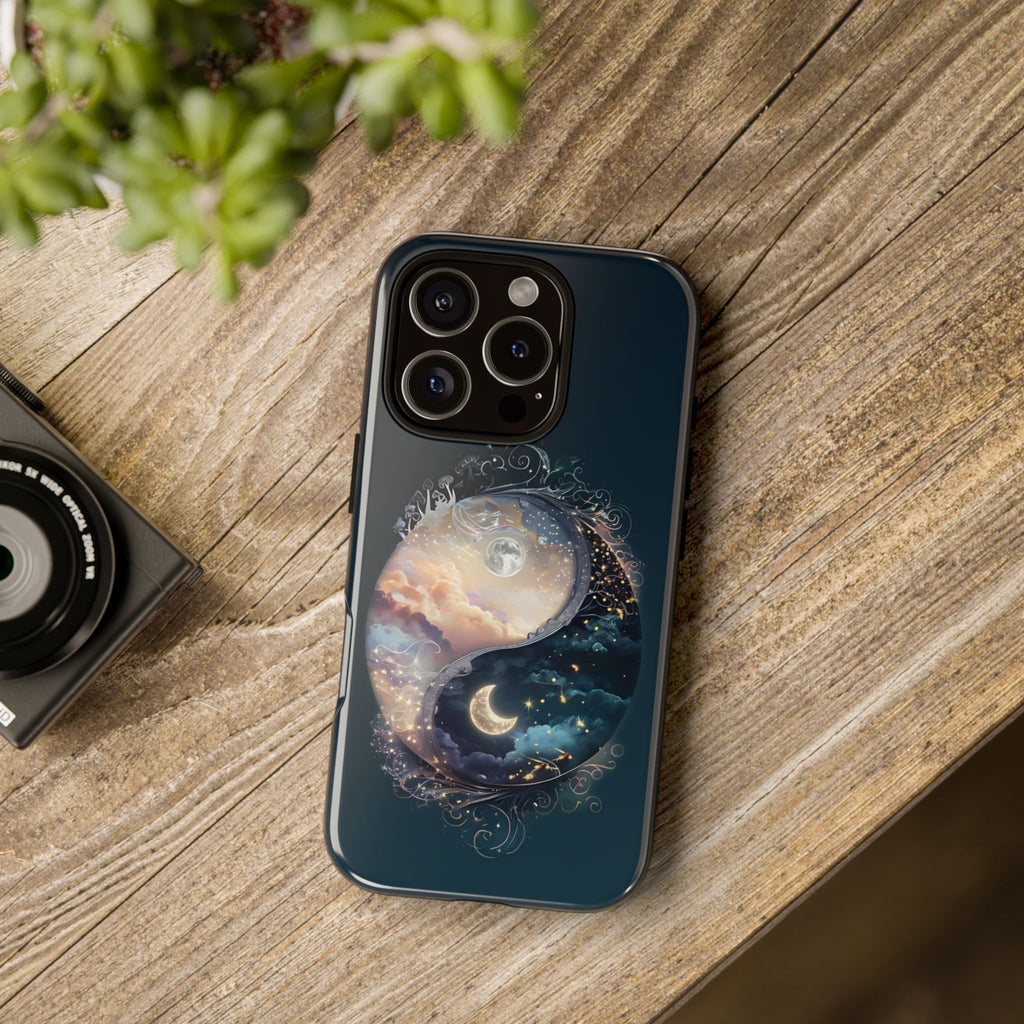 Phone Case, Yin-Yang Symbol Design, Whimsical Day Night Fantasy Print, Protective Cover, Tough Skin, Phone Accessories, Phone Protection