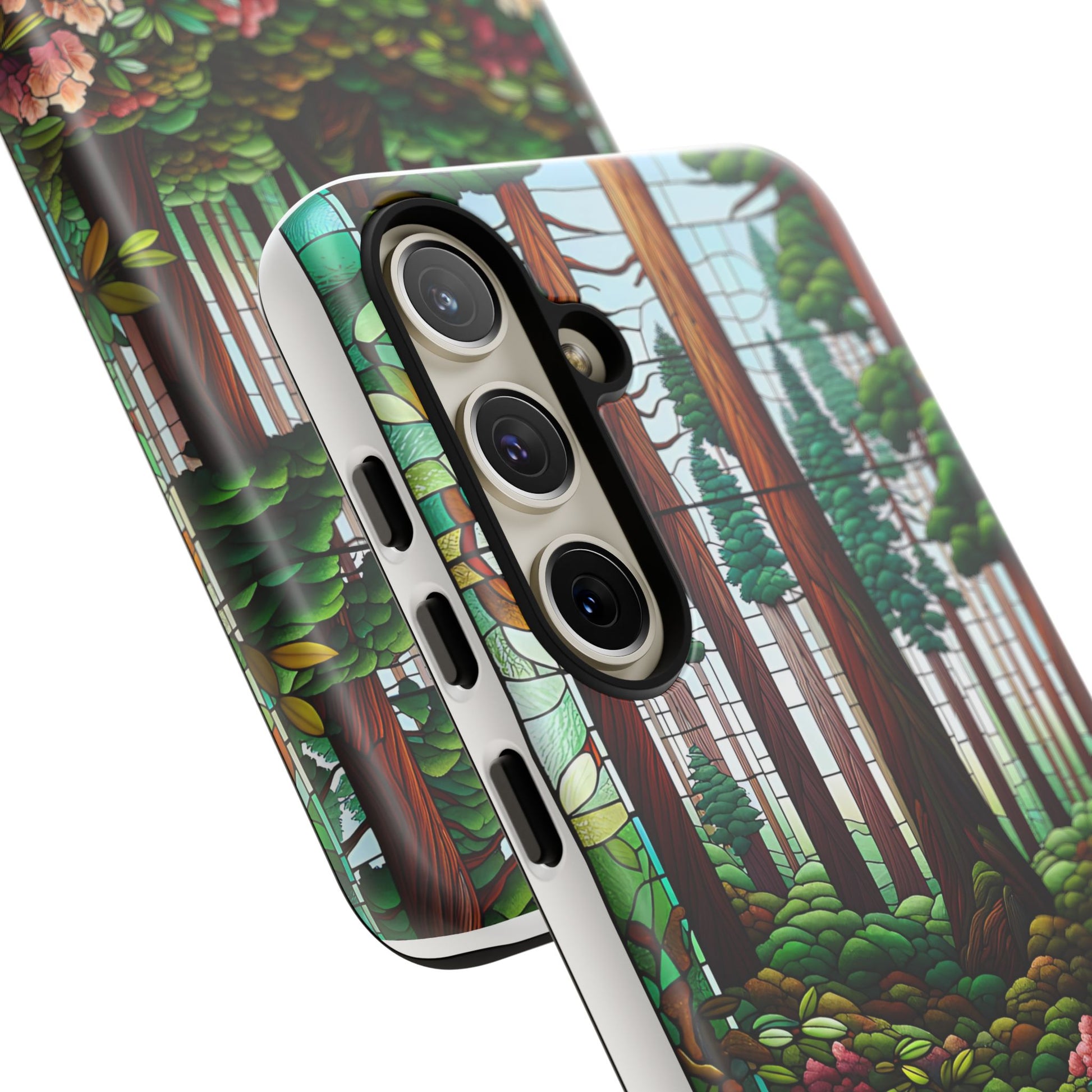 Nature Inspired Tough Cases - Redwood Trees & Rhododendrons Stained Glass iPhone Cover, Protective Phone Shell, Unique Samsung Galaxy Case,