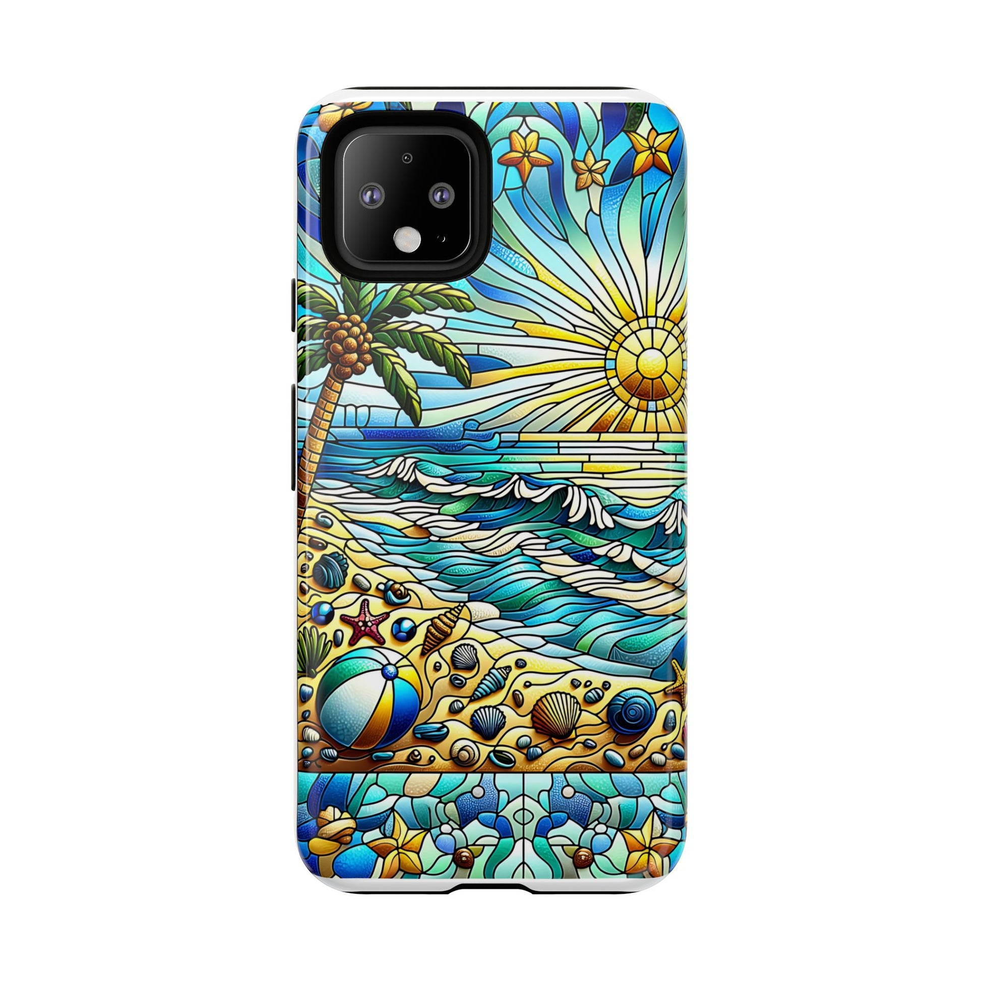 Stained Glass Tough Case, Protective Phone Case, Nature Inspired Smartphone Case, Summer Beach Play Day Phone Cover, Tough Phone Case for