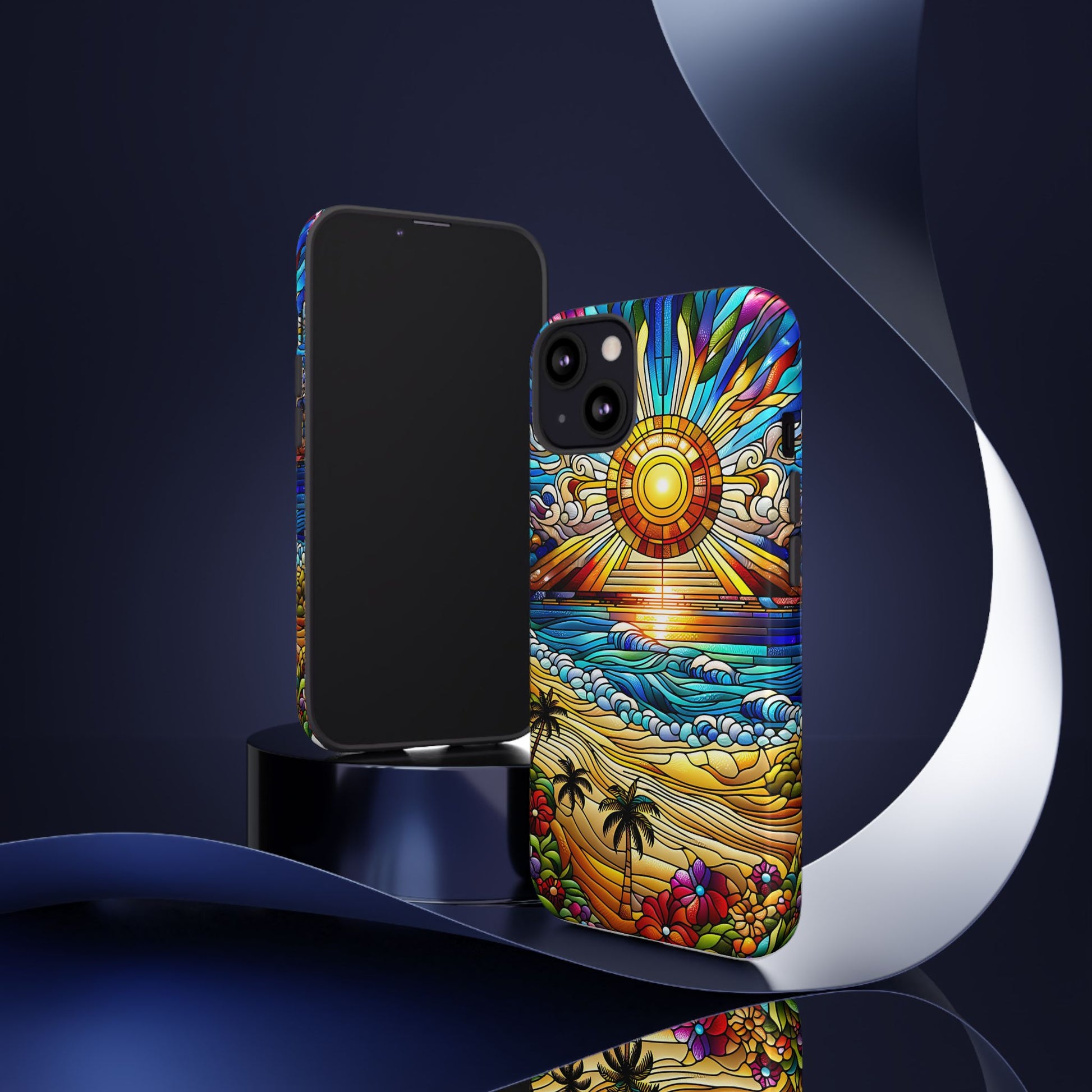 Stained Glass Tough Cases, Protective Phone Case, Nature Inspired Smartphone Cover, Beach Day Summer Accessories, Ocean Lover Gift