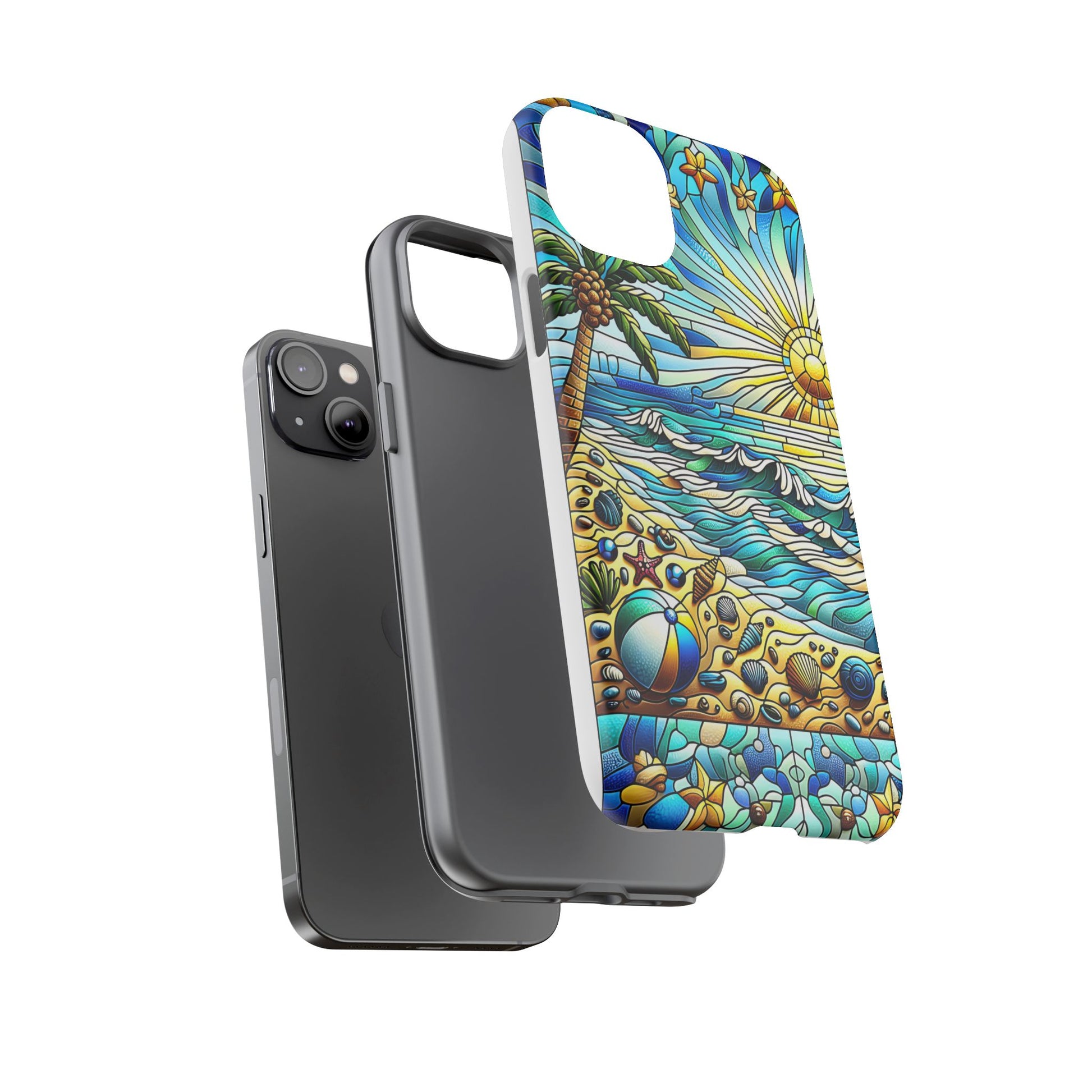 Stained Glass Tough Case, Protective Phone Case, Nature Inspired Smartphone Case, Summer Beach Play Day Phone Cover, Tough Phone Case for