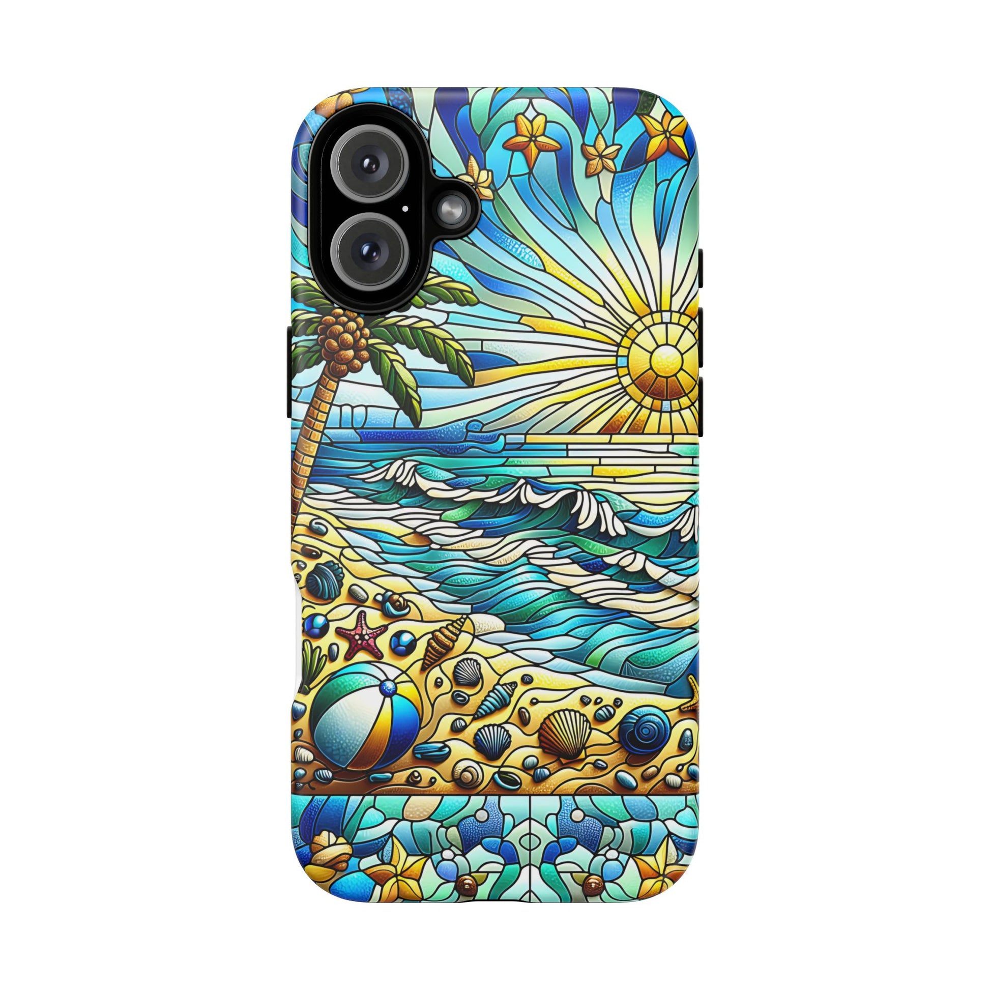 Stained Glass Tough Case, Protective Phone Case, Nature Inspired Smartphone Case, Summer Beach Play Day Phone Cover, Tough Phone Case for